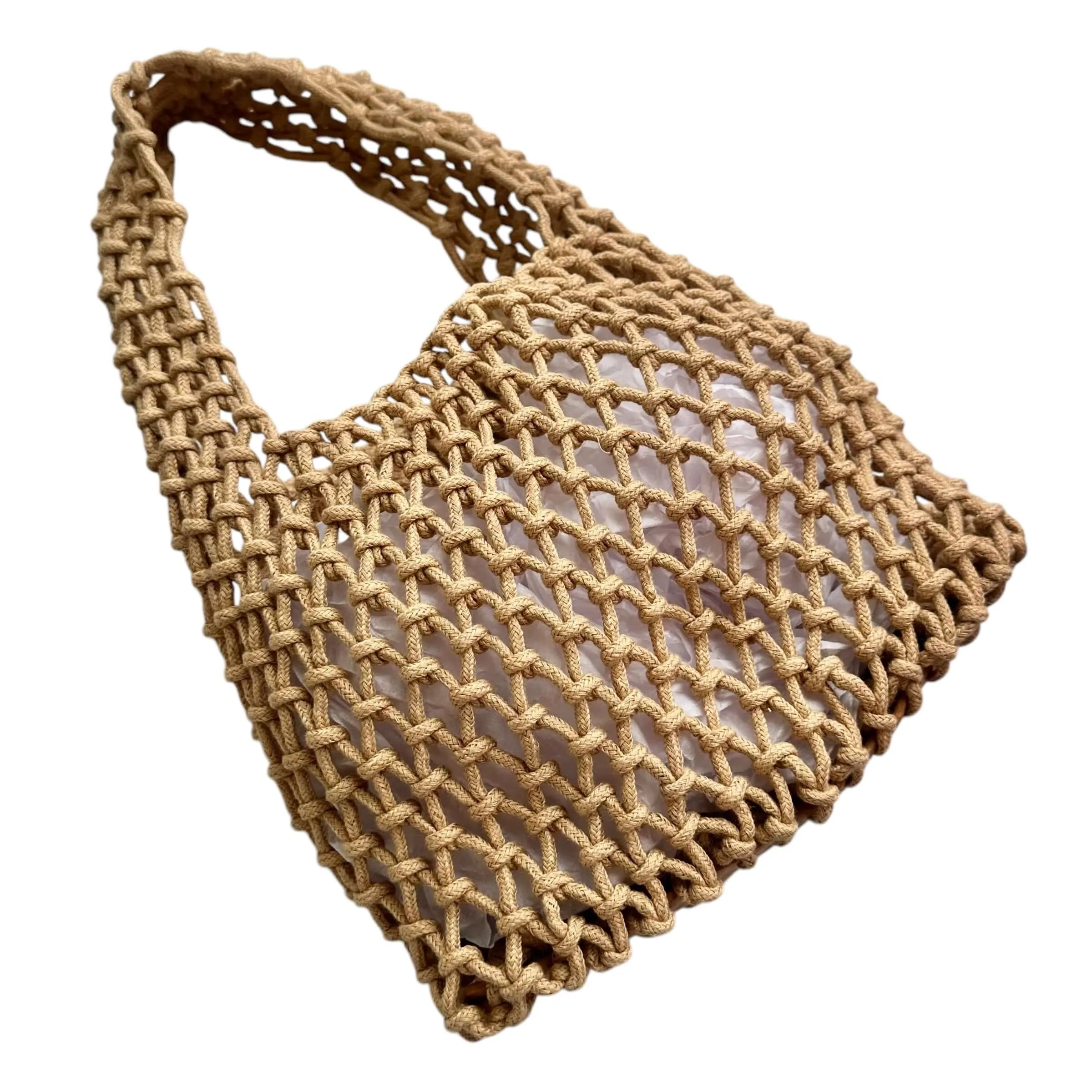 Boho Open Weave Mini Tote Bag - Khaki