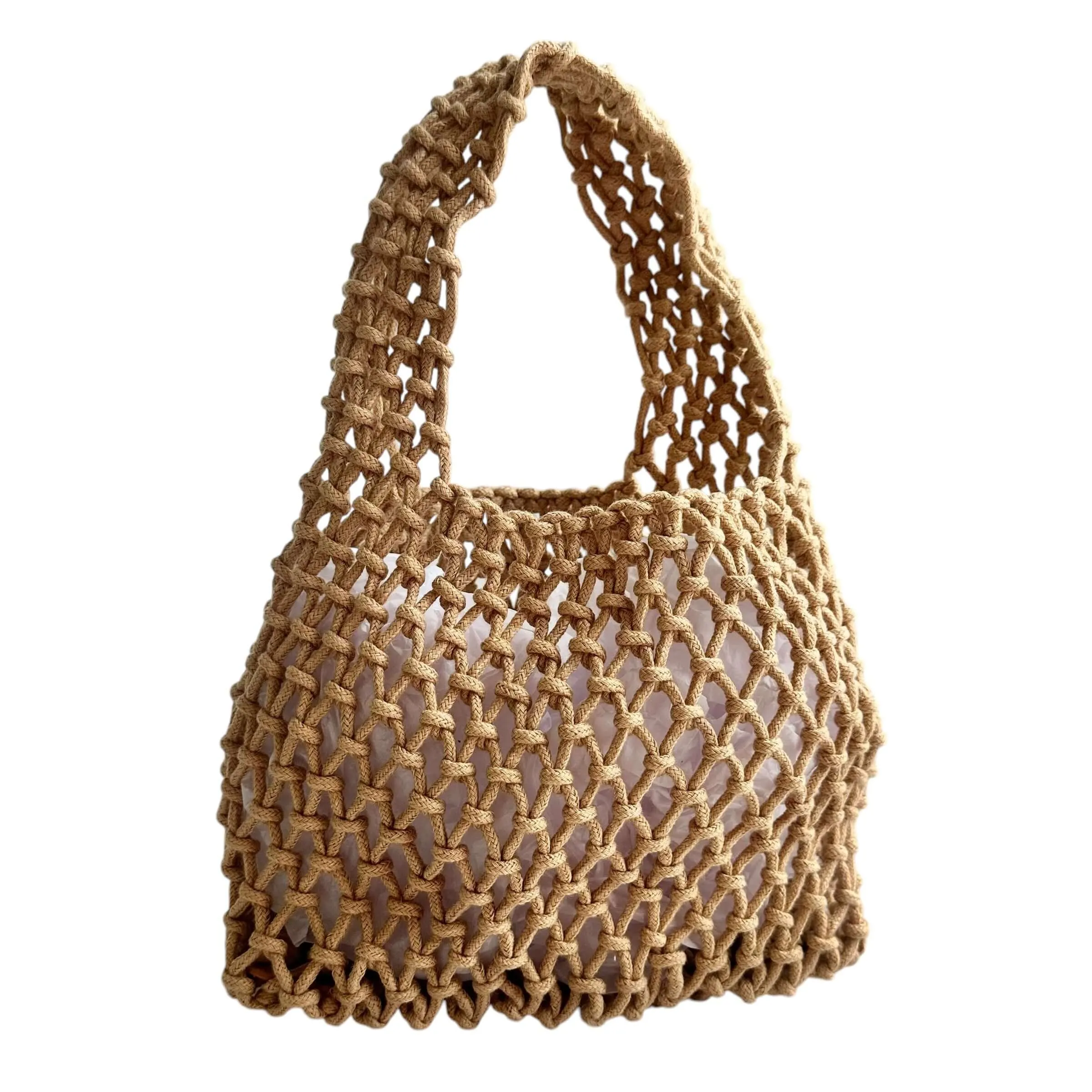Boho Open Weave Mini Tote Bag - Khaki