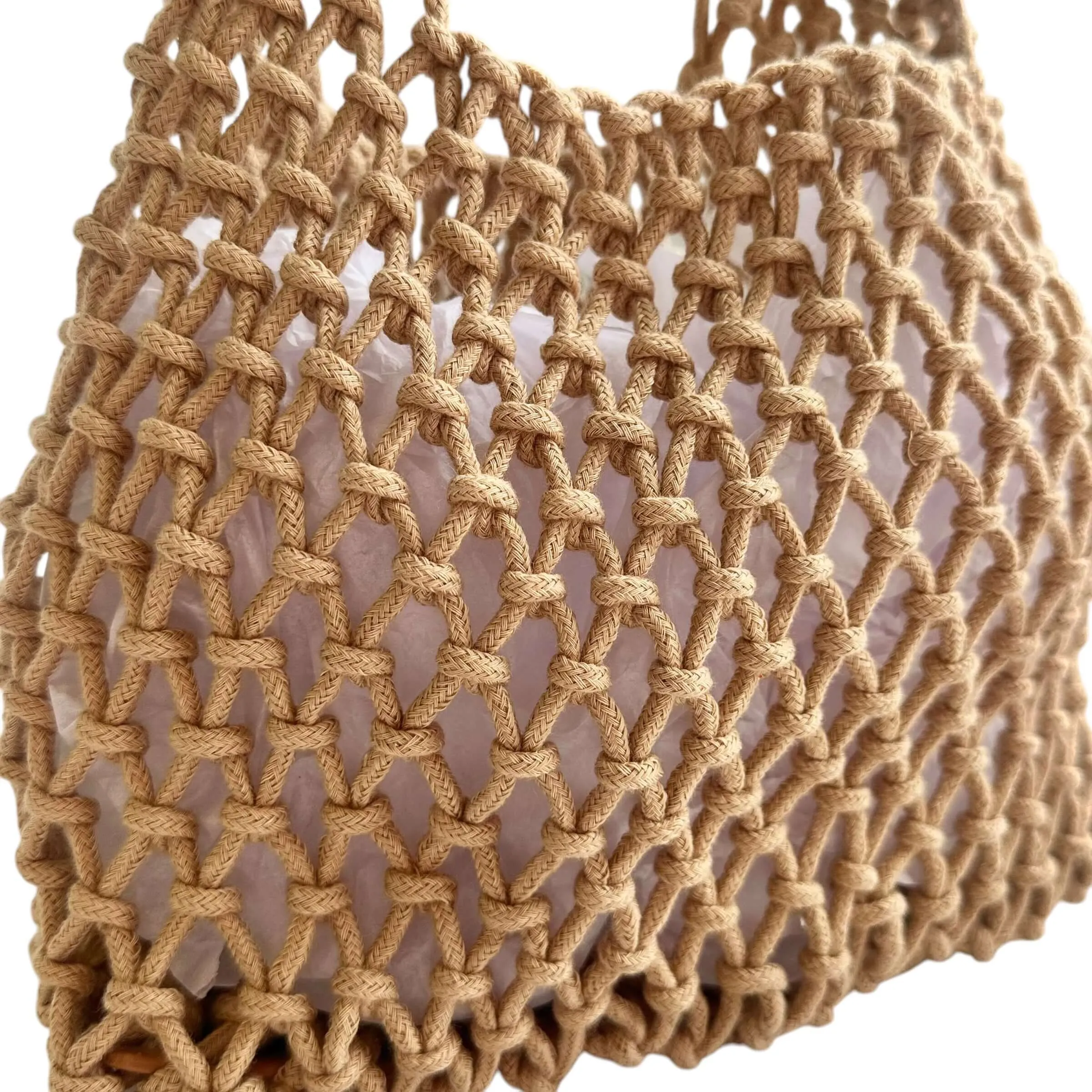 Boho Open Weave Mini Tote Bag - Khaki