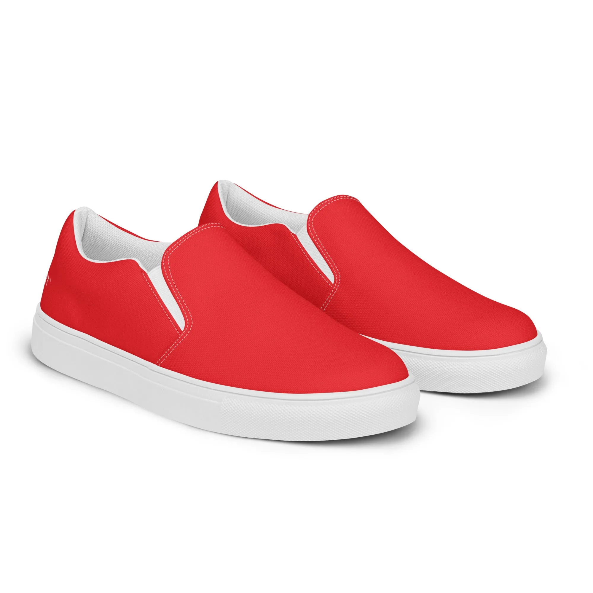 Bright Red Women's Slip Ons, Solid Colorful Red Color Modern Minimalist Women’s Slip-On Canvas Shoes (US Size: 5-12)