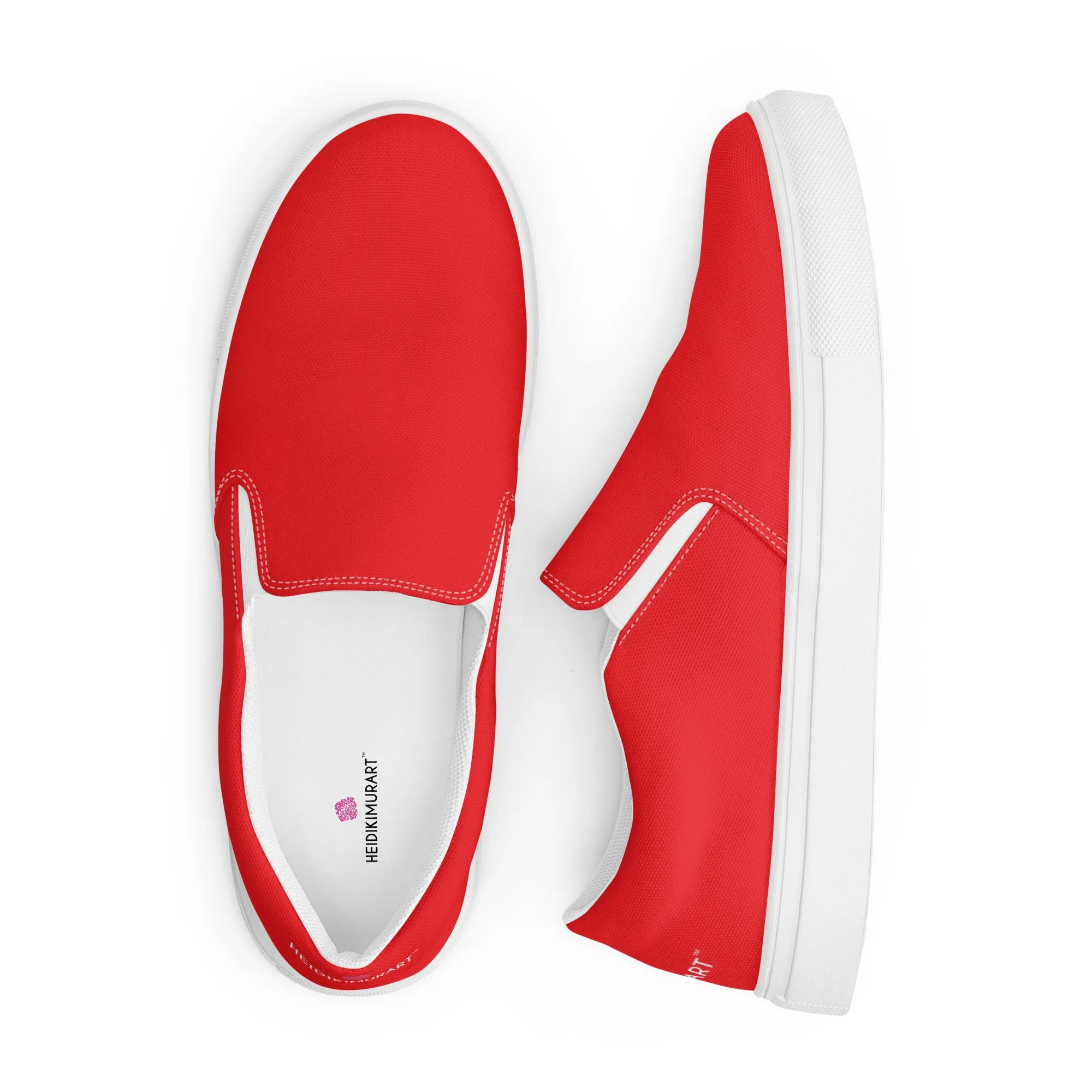 Bright Red Women's Slip Ons, Solid Colorful Red Color Modern Minimalist Women’s Slip-On Canvas Shoes (US Size: 5-12)