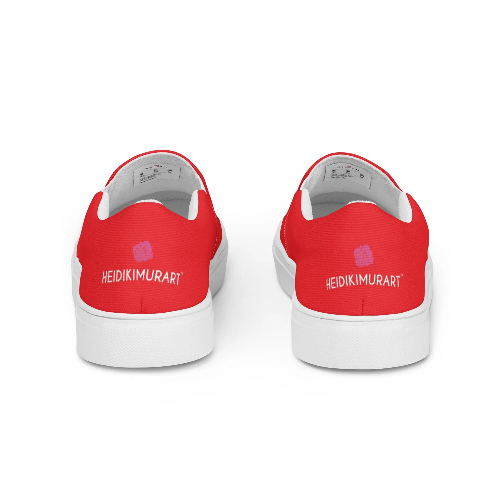 Bright Red Women's Slip Ons, Solid Colorful Red Color Modern Minimalist Women’s Slip-On Canvas Shoes (US Size: 5-12)