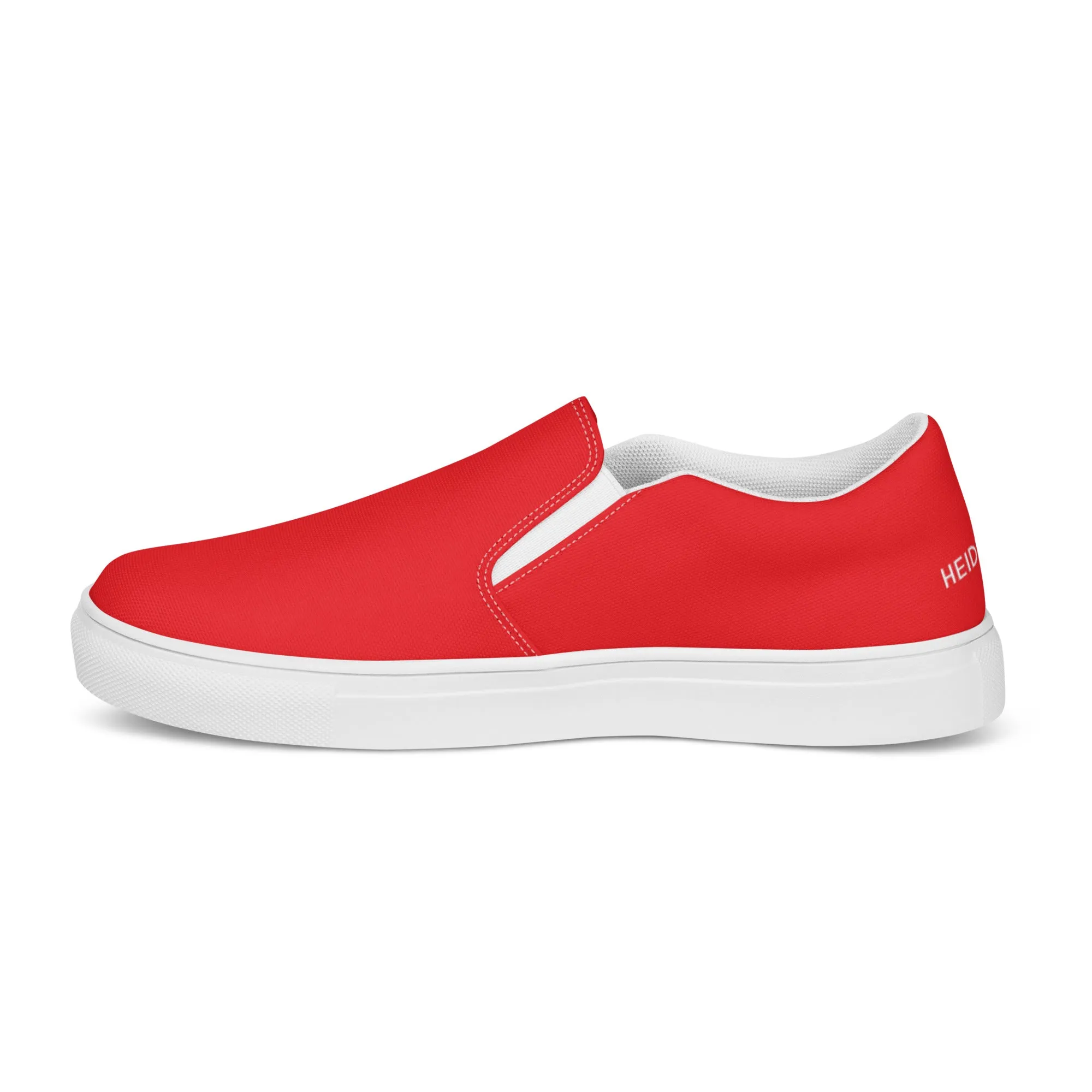 Bright Red Women's Slip Ons, Solid Colorful Red Color Modern Minimalist Women’s Slip-On Canvas Shoes (US Size: 5-12)