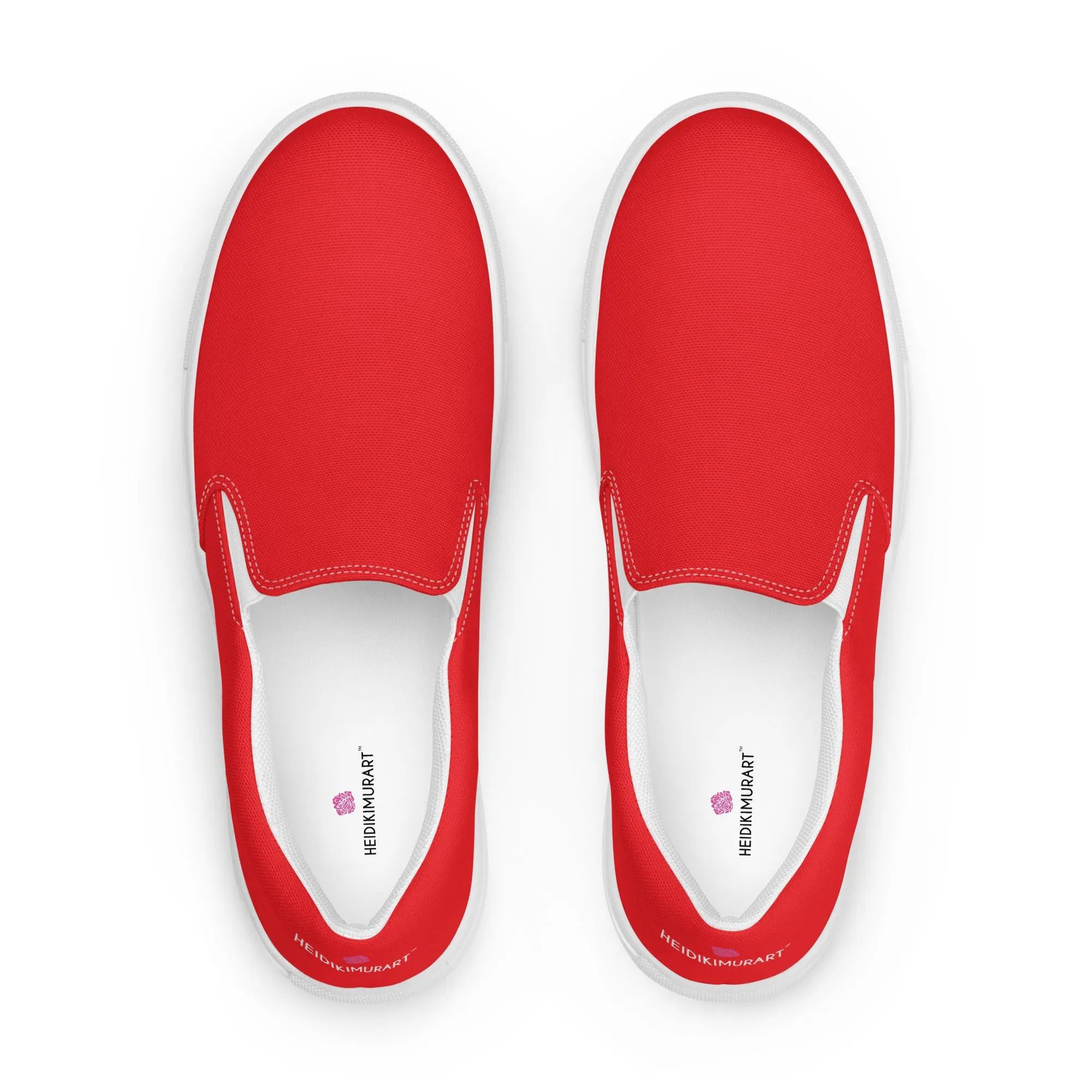Bright Red Women's Slip Ons, Solid Colorful Red Color Modern Minimalist Women’s Slip-On Canvas Shoes (US Size: 5-12)