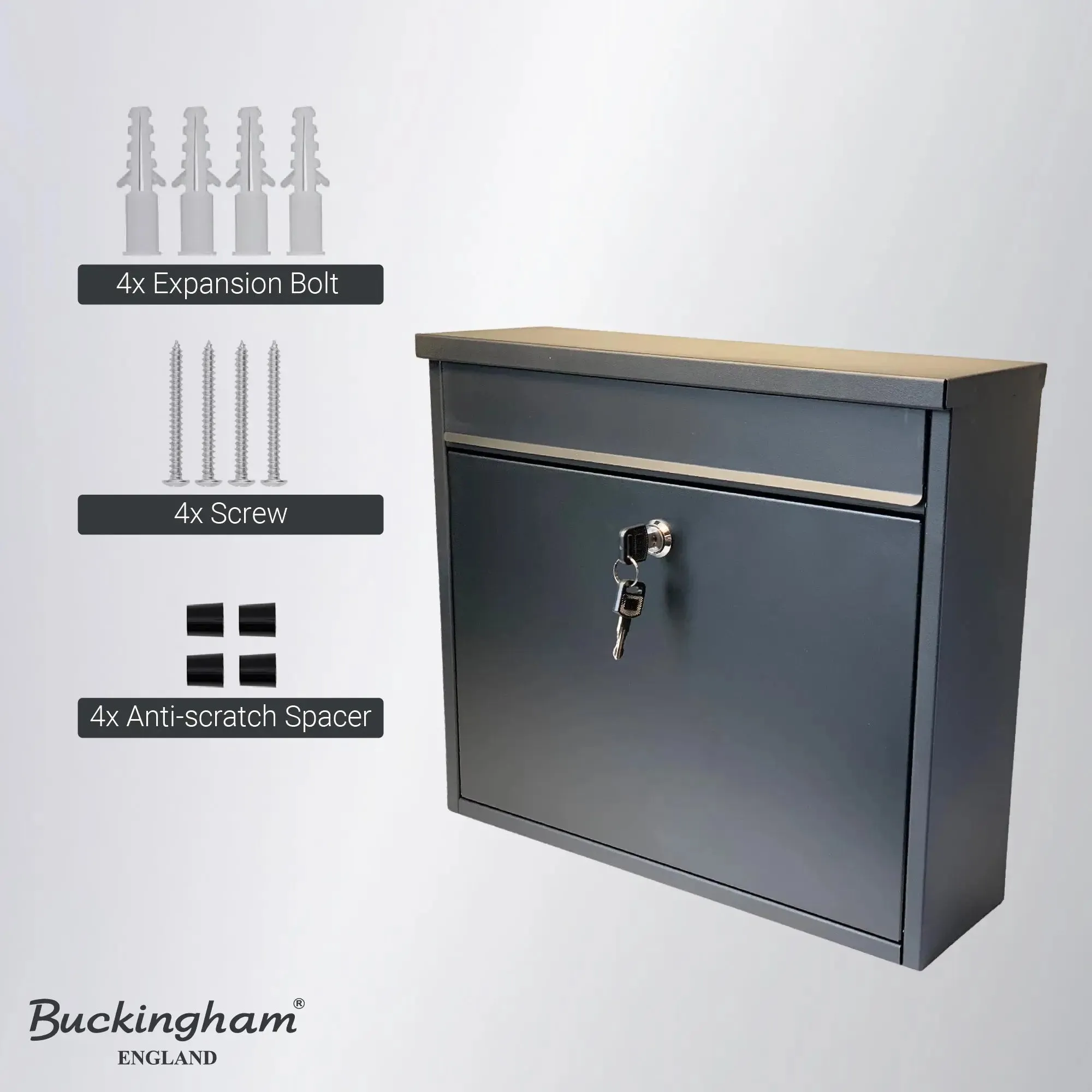 Buckingham Extra Large Wall Mounted Lockable Steel Mailbox Heavy Duty Weather Resistant Post Box with Secure Key Lock Rustproof Powder Coated Finish Ideal for Outdoor Home or Office Use (Premium Black)