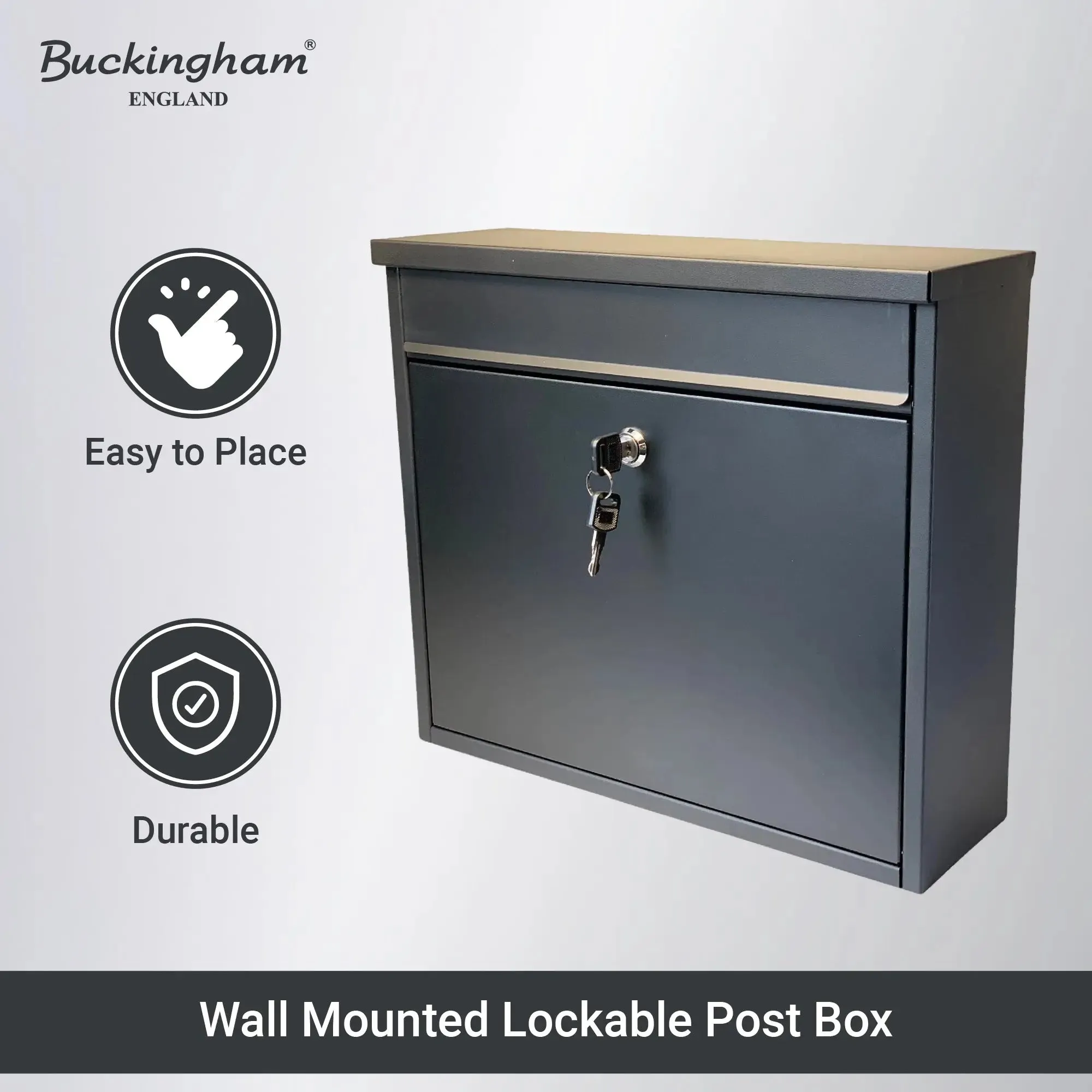 Buckingham Extra Large Wall Mounted Lockable Steel Mailbox Heavy Duty Weather Resistant Post Box with Secure Key Lock Rustproof Powder Coated Finish Ideal for Outdoor Home or Office Use (Premium Black)
