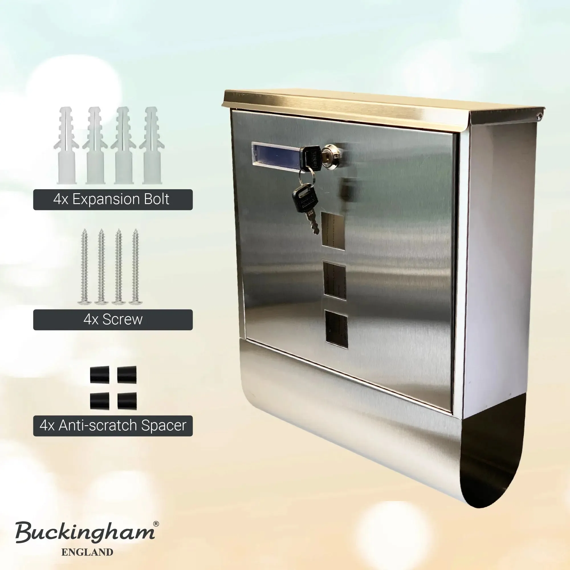 Buckingham Wall Mounted Large Stainless Steel Lockable Mail Box Post Letter Box Newspaper Box Slot Premium