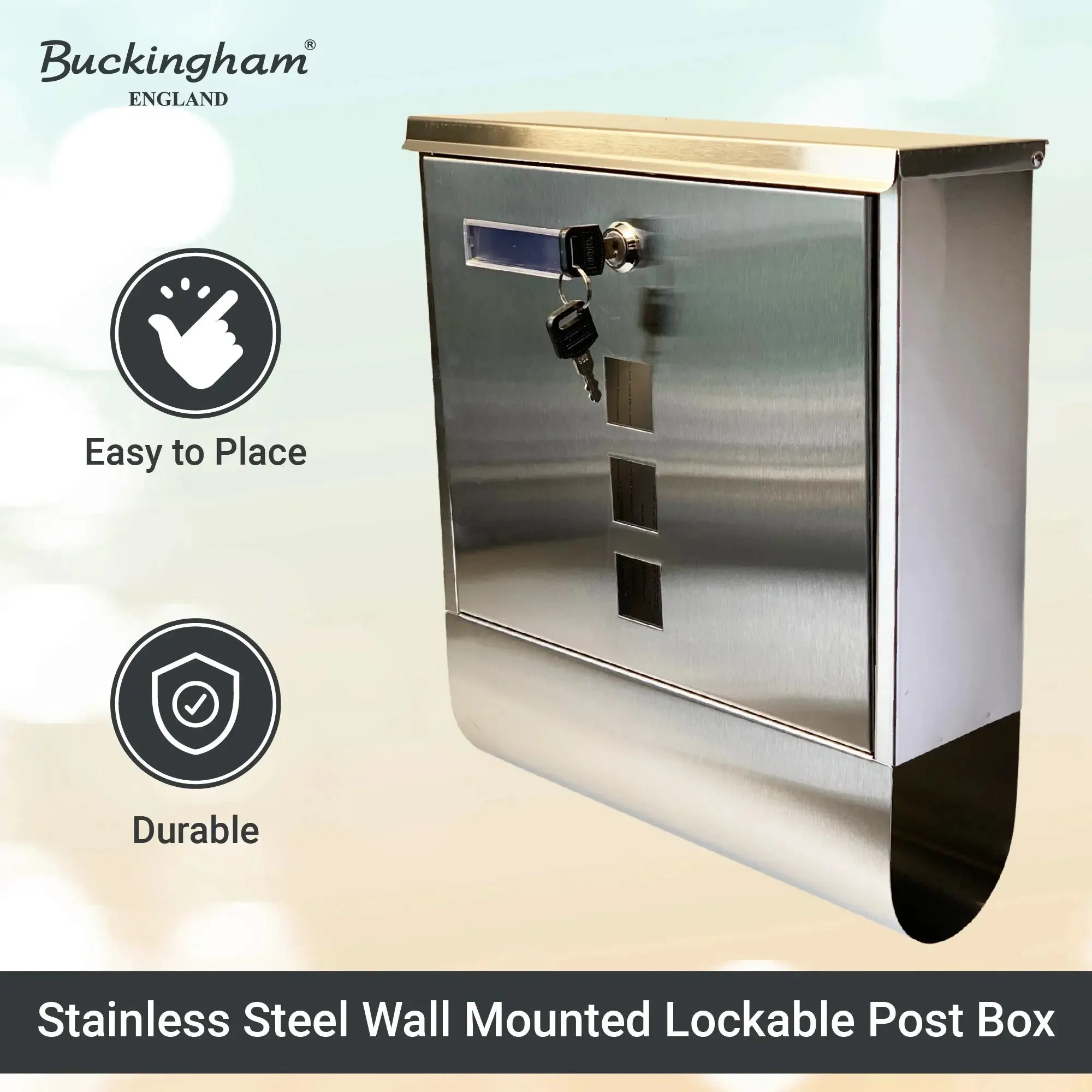 Buckingham Wall Mounted Large Stainless Steel Lockable Mail Box Post Letter Box Newspaper Box Slot Premium
