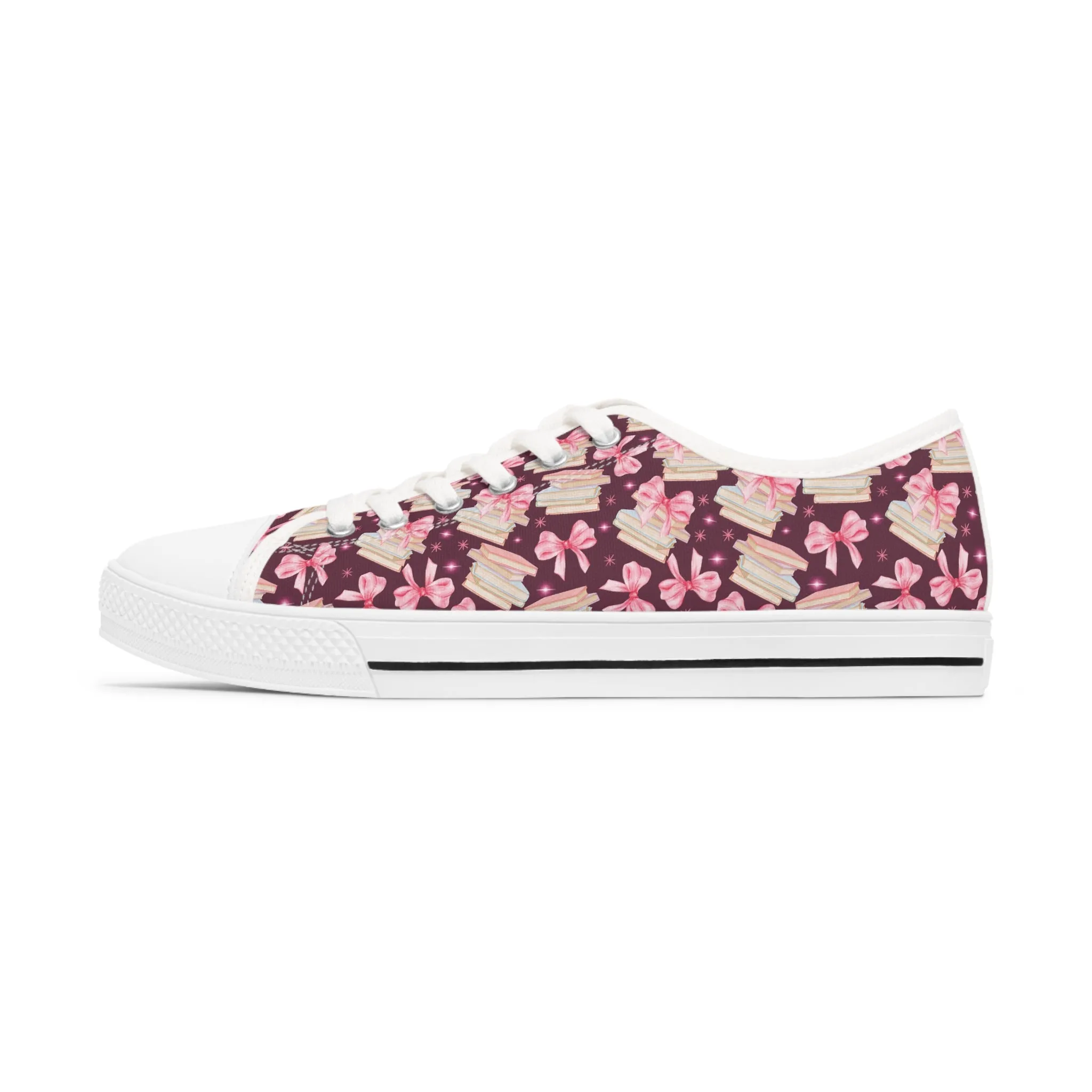 Coquette Pink Bows & Books Sneakers Step Out in Style with Stunning USA Symbol! Perfect for Everyday Wear and Proud Americans. Durable, High-Quality Footwear Everyday Activities