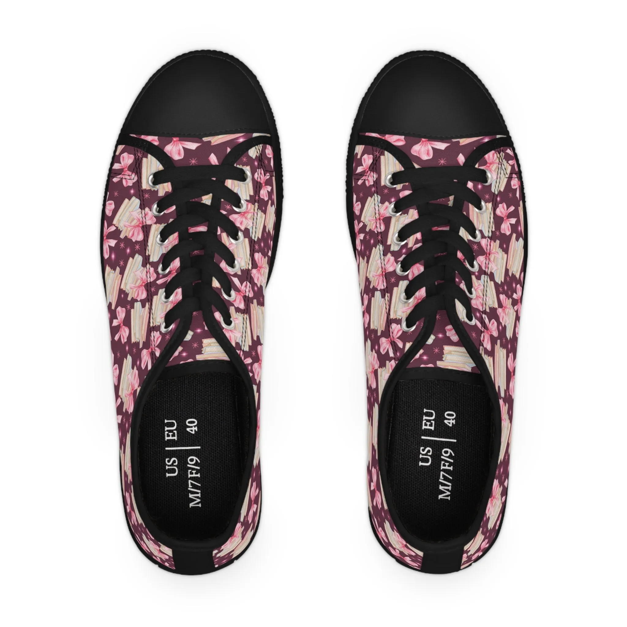 Coquette Pink Bows & Books Sneakers Step Out in Style with Stunning USA Symbol! Perfect for Everyday Wear and Proud Americans. Durable, High-Quality Footwear Everyday Activities