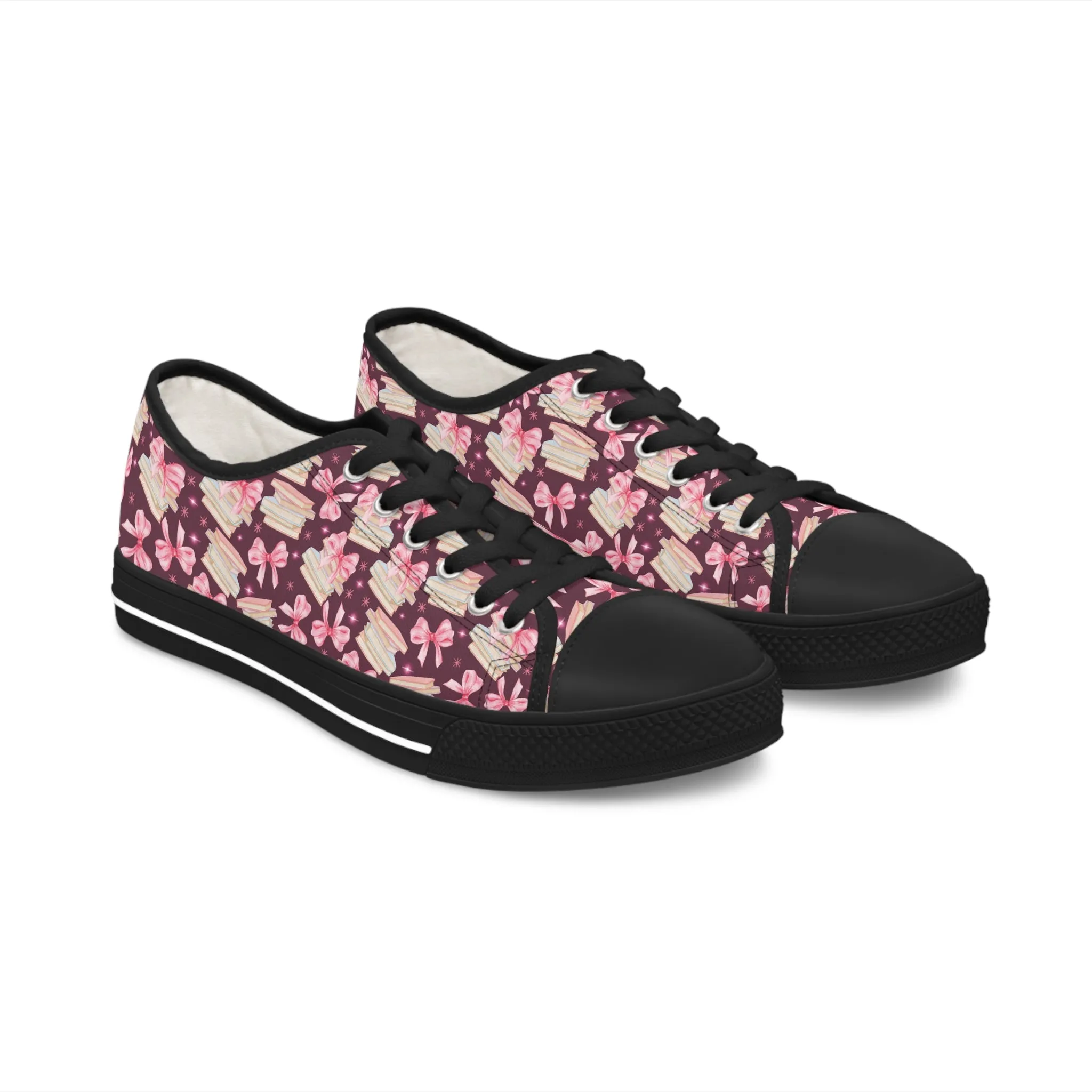 Coquette Pink Bows & Books Sneakers Step Out in Style with Stunning USA Symbol! Perfect for Everyday Wear and Proud Americans. Durable, High-Quality Footwear Everyday Activities