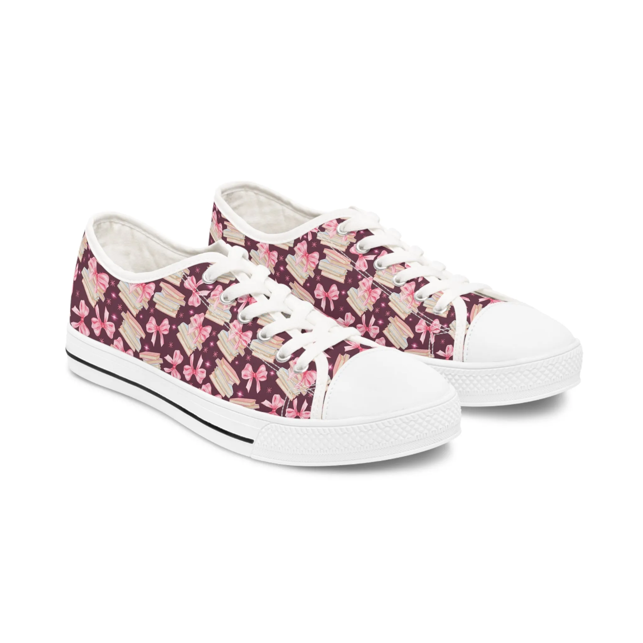 Coquette Pink Bows & Books Sneakers Step Out in Style with Stunning USA Symbol! Perfect for Everyday Wear and Proud Americans. Durable, High-Quality Footwear Everyday Activities