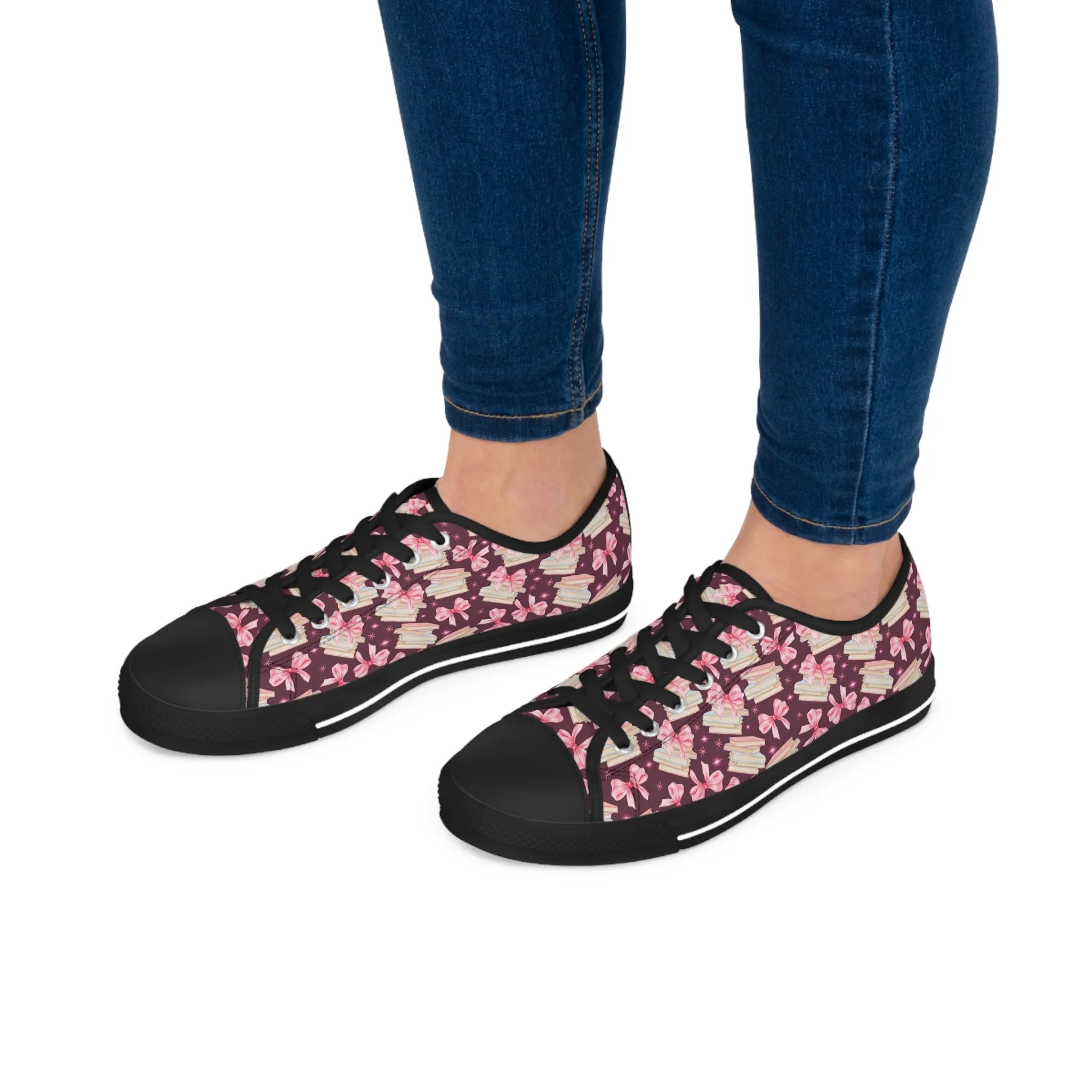 Coquette Pink Bows & Books Sneakers Step Out in Style with Stunning USA Symbol! Perfect for Everyday Wear and Proud Americans. Durable, High-Quality Footwear Everyday Activities