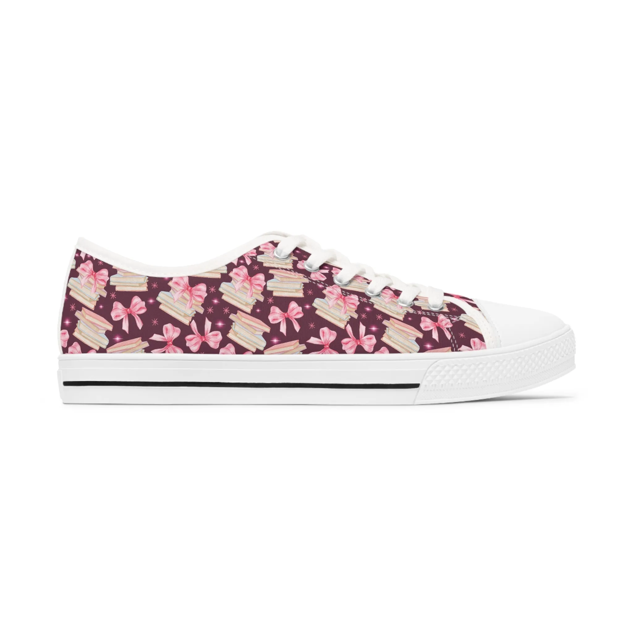 Coquette Pink Bows & Books Sneakers Step Out in Style with Stunning USA Symbol! Perfect for Everyday Wear and Proud Americans. Durable, High-Quality Footwear Everyday Activities