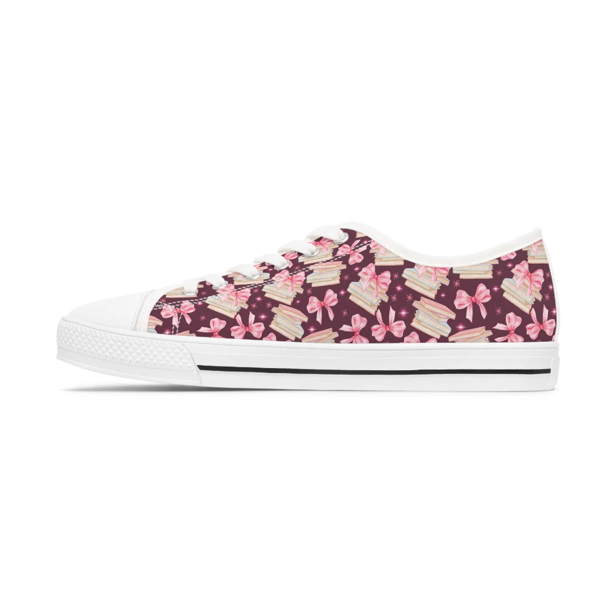Coquette Pink Bows & Books Sneakers Step Out in Style with Stunning USA Symbol! Perfect for Everyday Wear and Proud Americans. Durable, High-Quality Footwear Everyday Activities