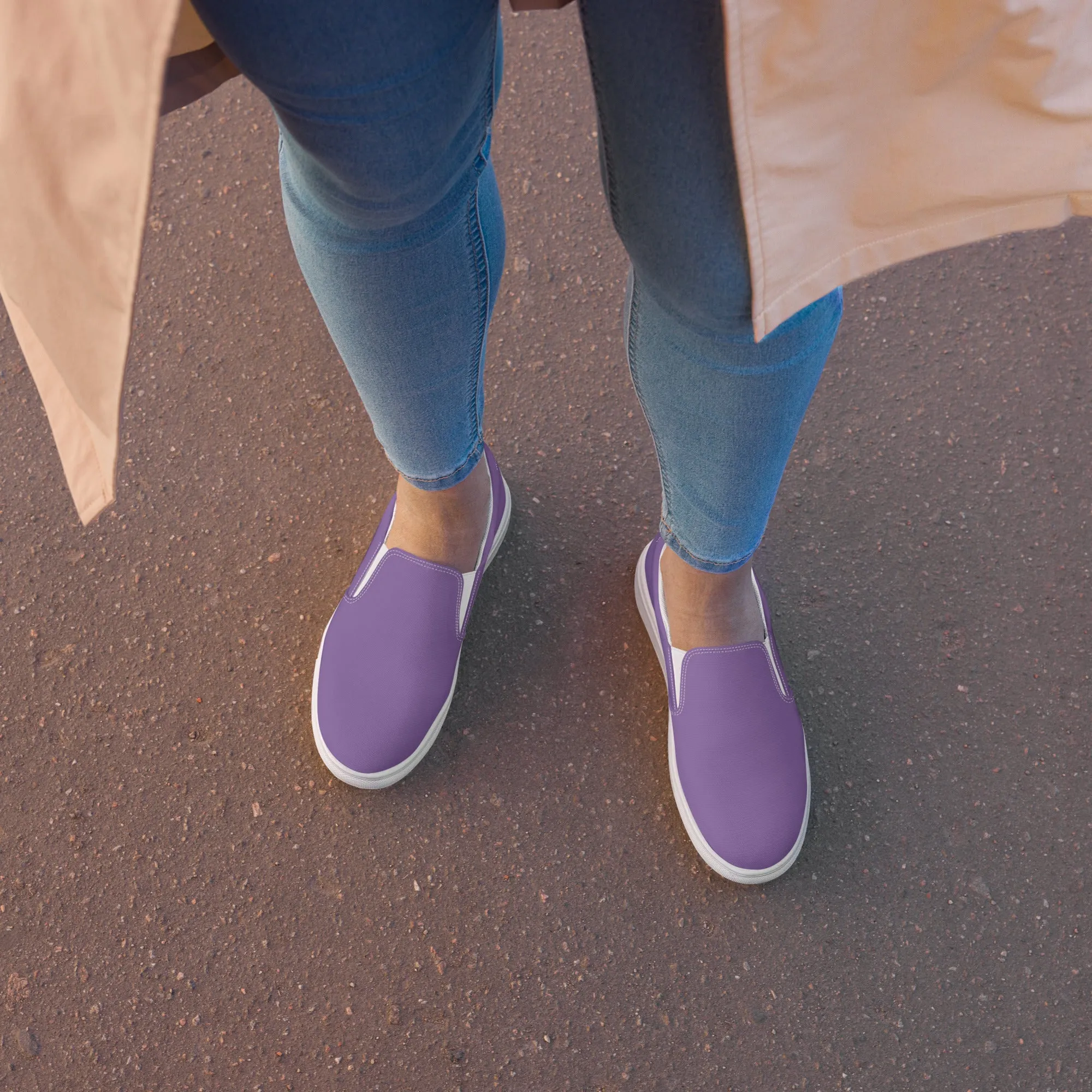 Dark Purple Women's Slip Ons, Solid Colorful Purple Color Modern Minimalist Women’s Slip-On Canvas Shoes (US Size: 5-12)