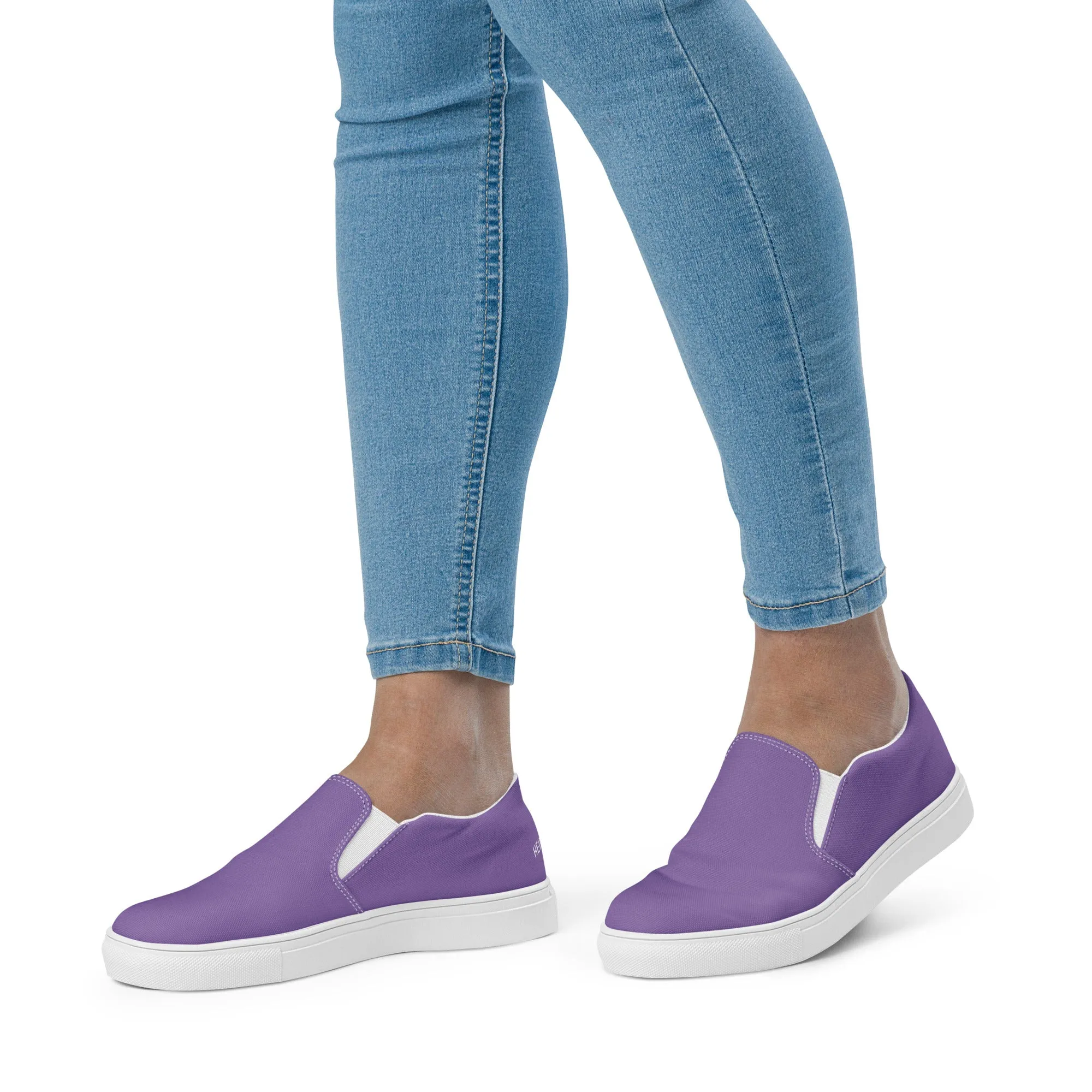 Dark Purple Women's Slip Ons, Solid Colorful Purple Color Modern Minimalist Women’s Slip-On Canvas Shoes (US Size: 5-12)