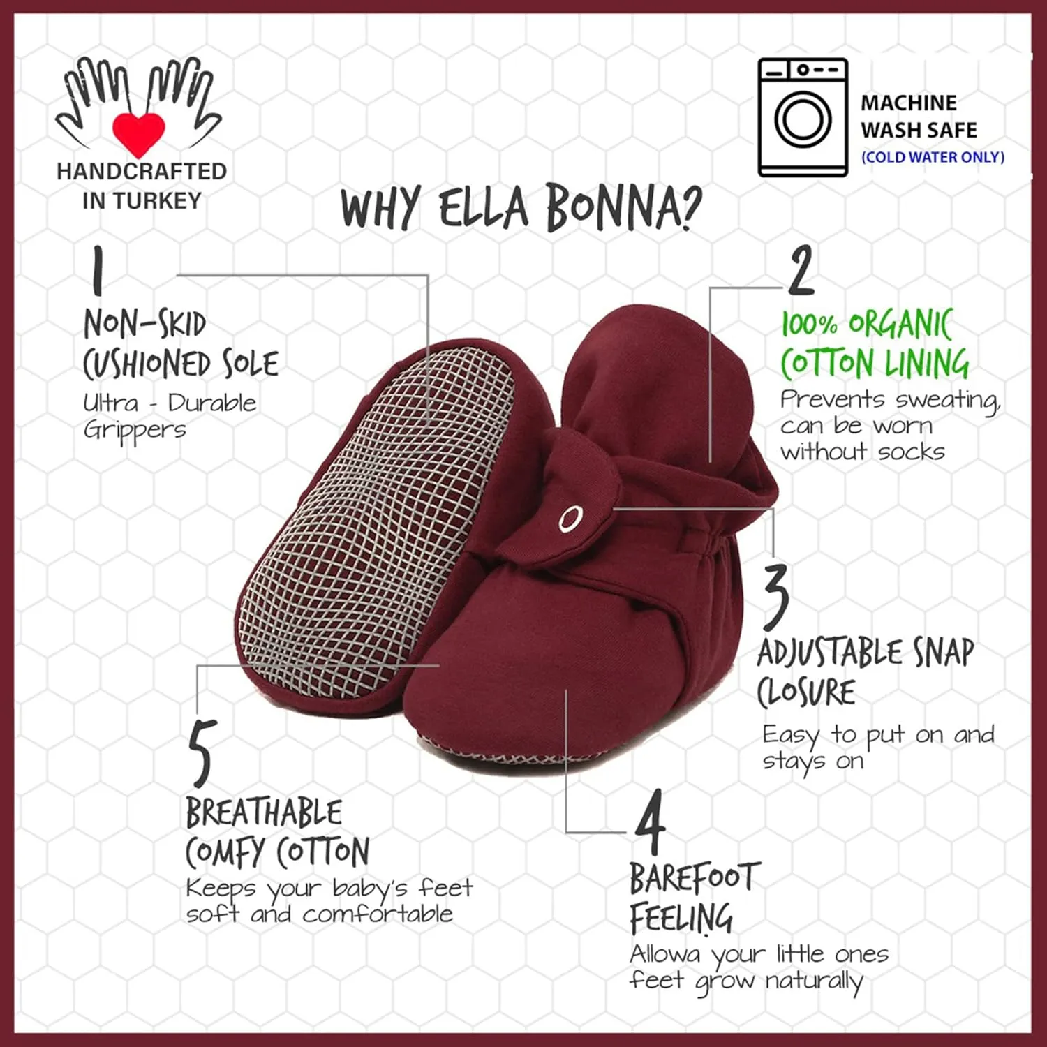 Ella Bonna Baby Booties Organic Cotton Muslin Newborn Baby Slippers Baby Boy Booties, Infant Girl Booties, 6-12 months, 0-6 Months, 12-18 Months, 0-3 Months, 18-24 Months, Toddler Shoes