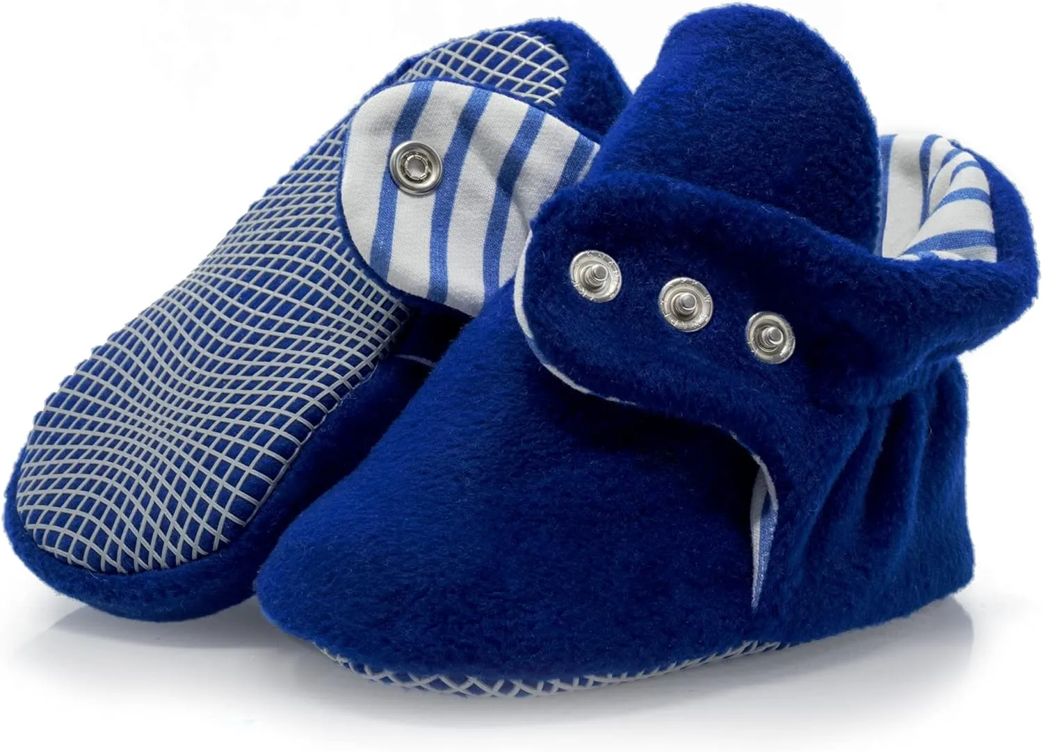 Ella Bonna Fleece Baby Booties, Three Snap Baby Slippers, Unisex Baby Gifts, Non-Slip Newborn Booties for Boys and Girls, Infant Baby Shower Shoes Months