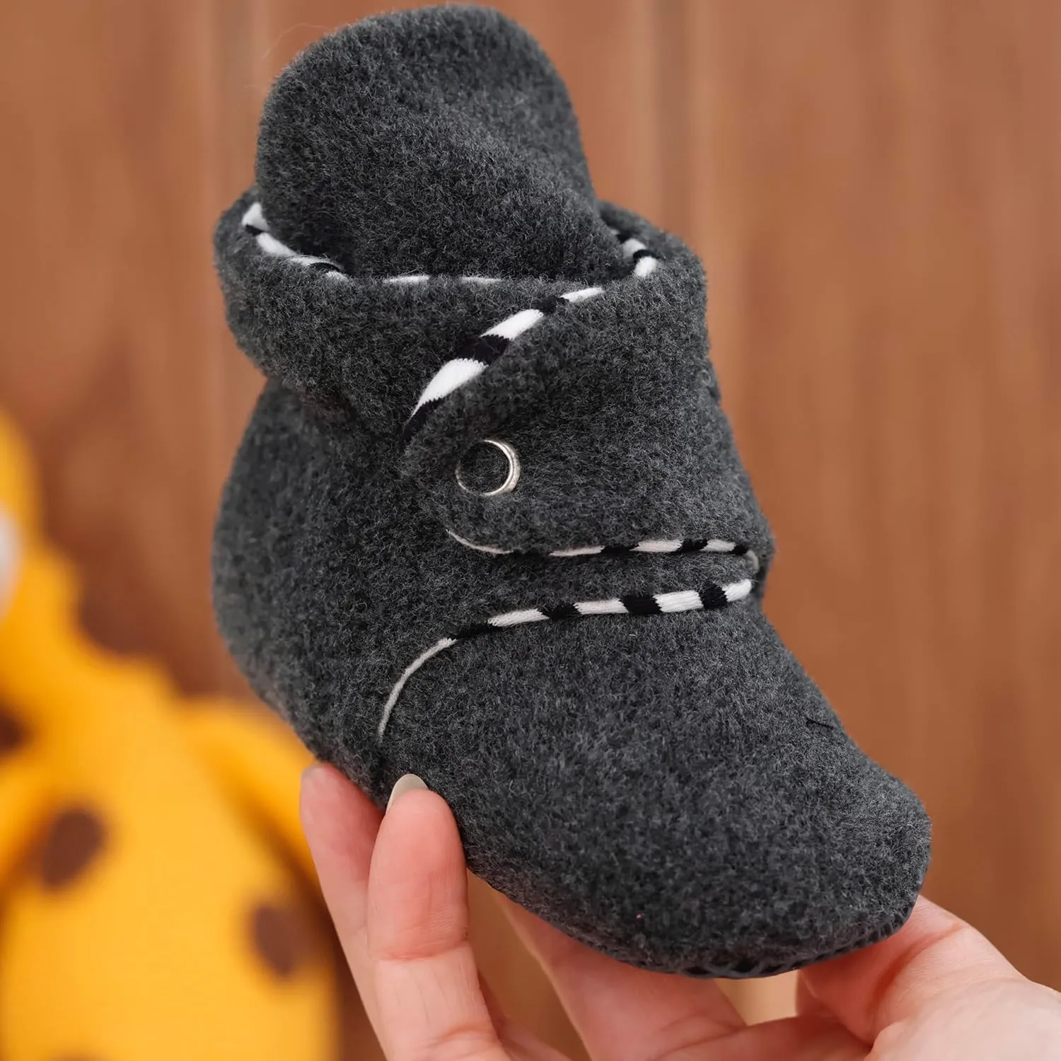 Ella Bonna Fleece Baby Booties, Three Snap Baby Slippers, Unisex Baby Gifts, Non-Slip Newborn Booties for Boys and Girls, Infant Baby Shower Shoes Months