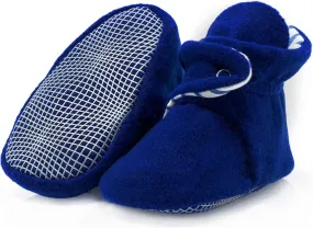 Ella Bonna Fleece Baby Booties, Three Snap Baby Slippers, Unisex Baby Gifts, Non-Slip Newborn Booties for Boys and Girls, Infant Baby Shower Shoes Months