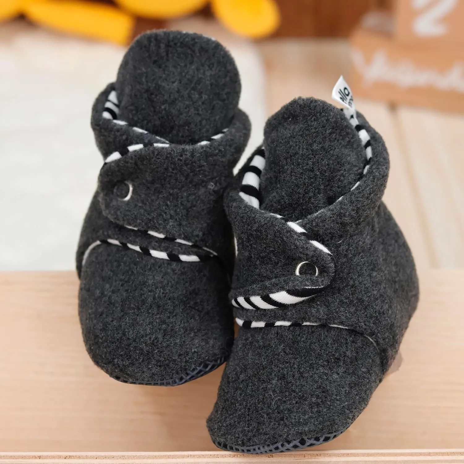 Ella Bonna Fleece Baby Booties, Three Snap Baby Slippers, Unisex Baby Gifts, Non-Slip Newborn Booties for Boys and Girls, Infant Baby Shower Shoes Months