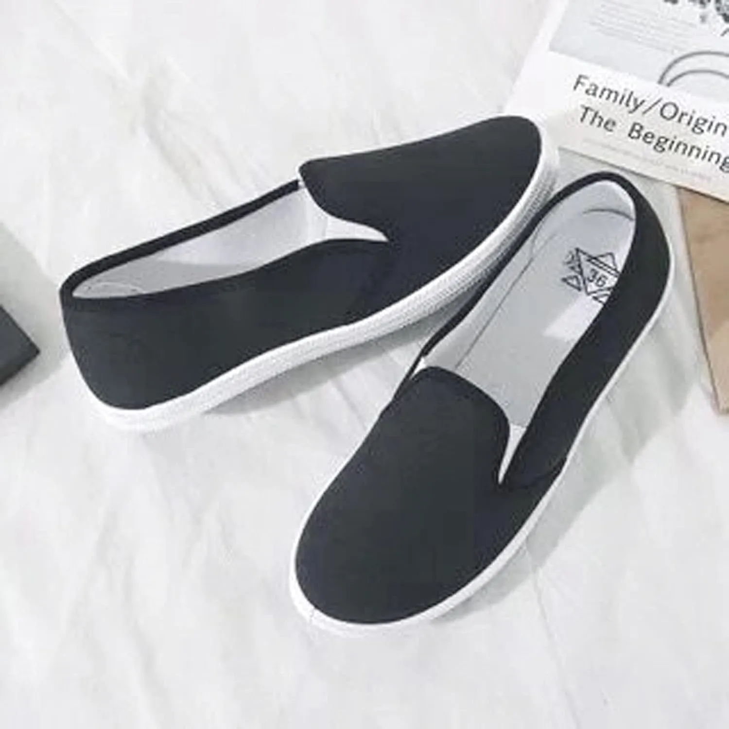 Hbeylia Women's Canvas Shoes Slip On Flats Fashion Casual Breathable Lightweight Slip-On Loafers Play Sneakers Boating Shoes For Women Girls Work Nurse Beach Travel Hiking Walking Shoes