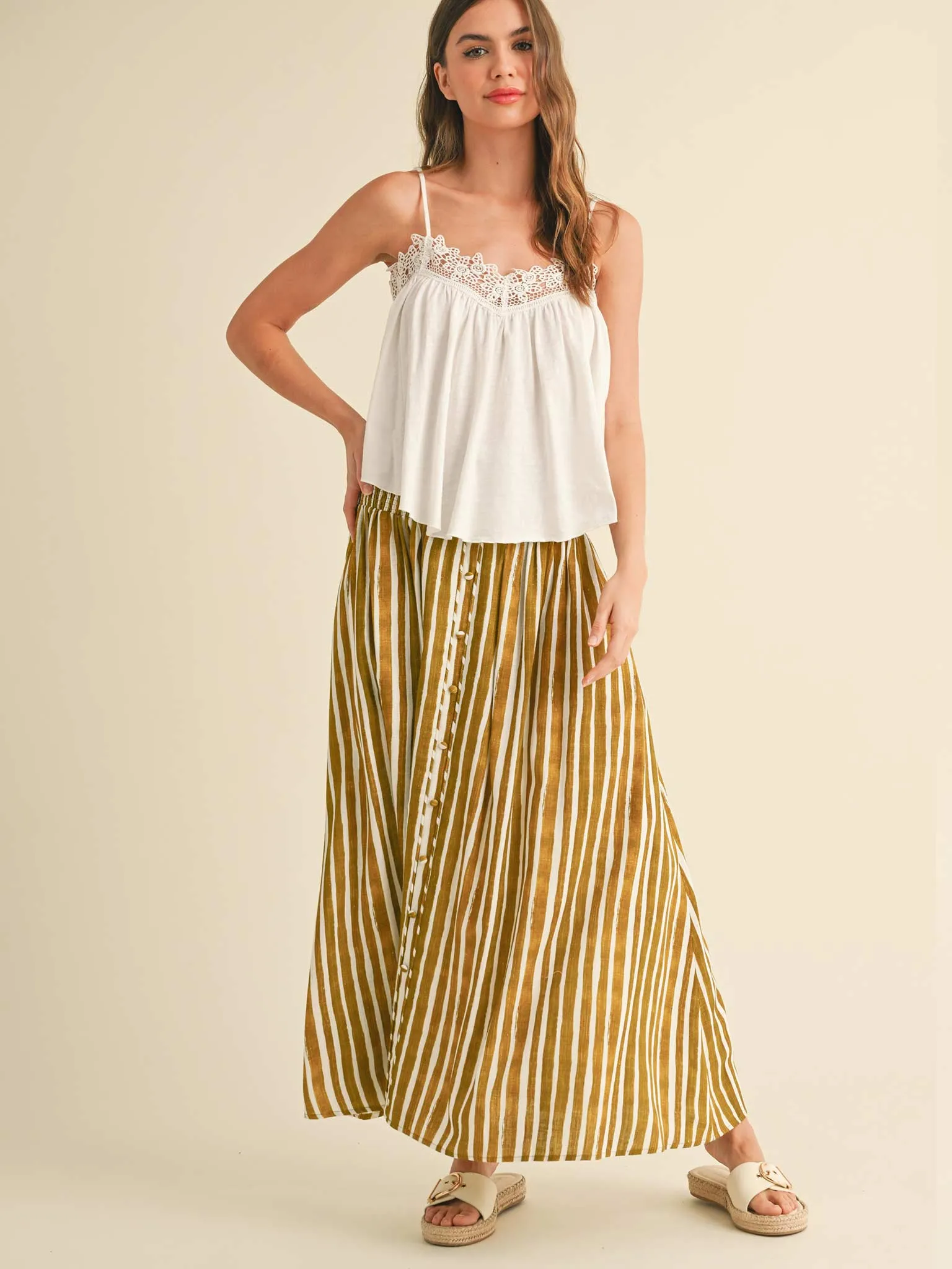High Waist Striped Midi Skirt