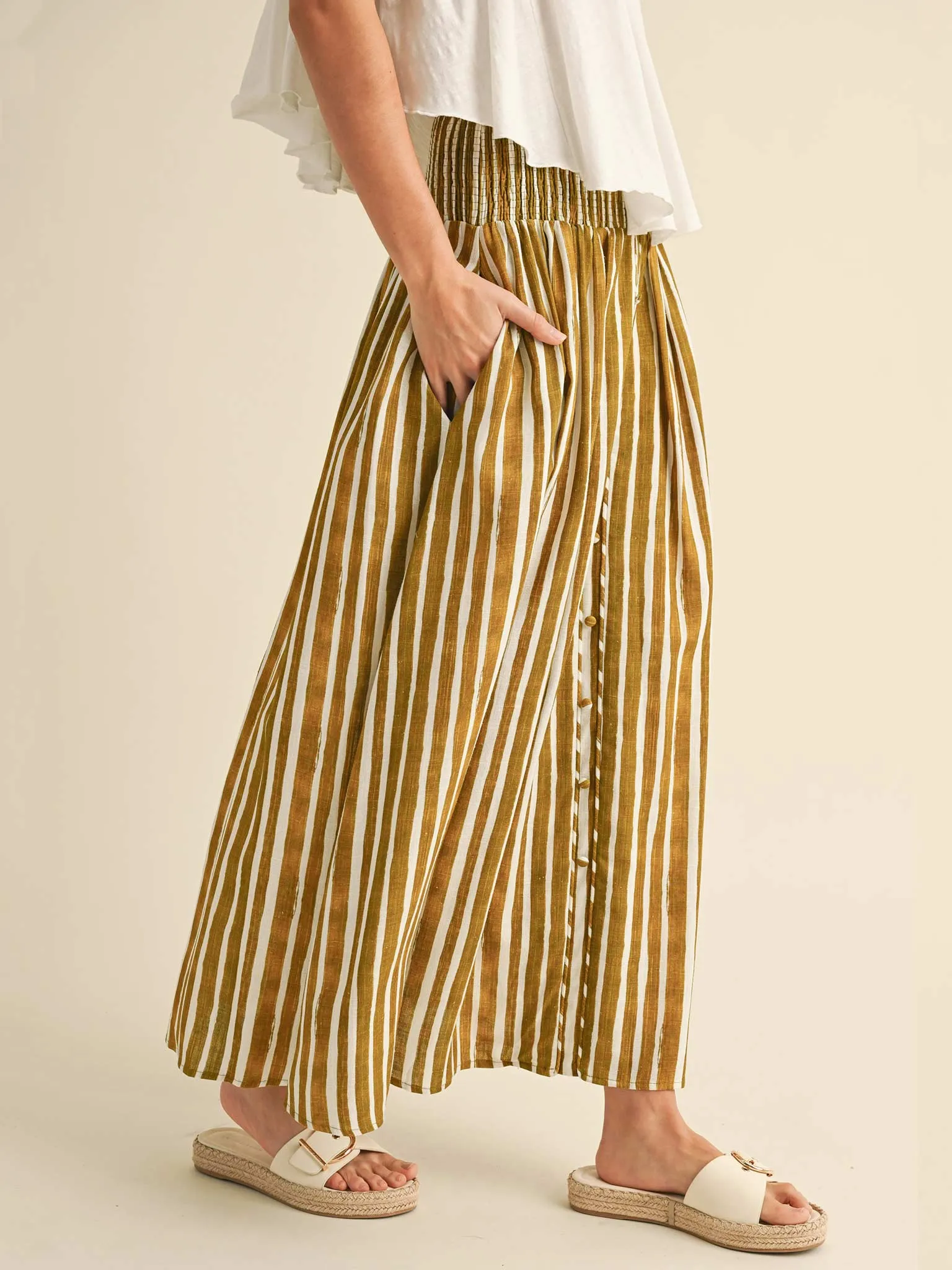 High Waist Striped Midi Skirt