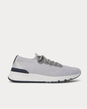 Leather-Trimmed Stretch-Knit  Gray low top sneakers