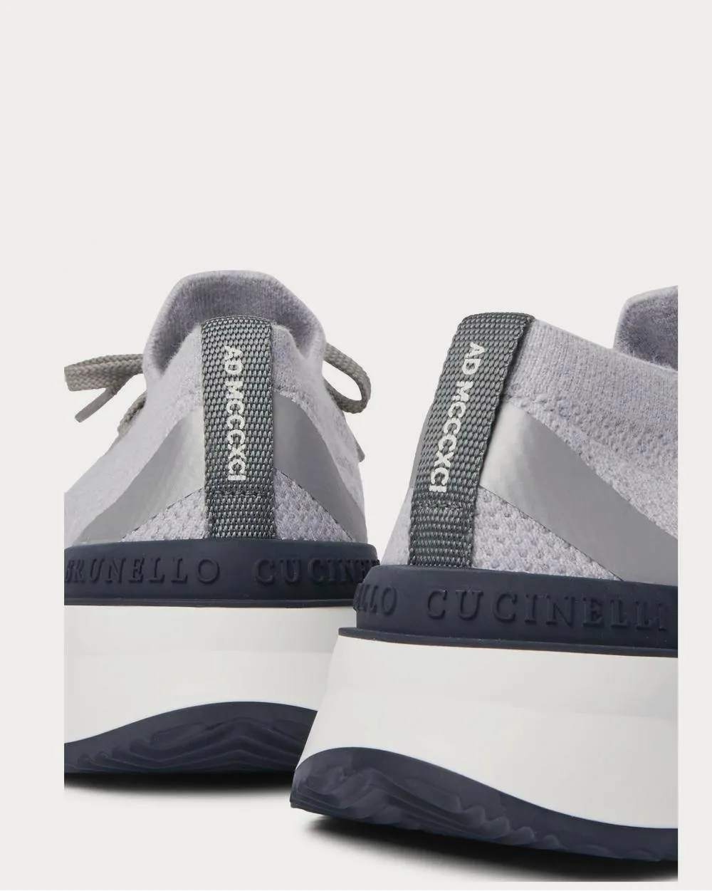 Leather-Trimmed Stretch-Knit  Gray low top sneakers