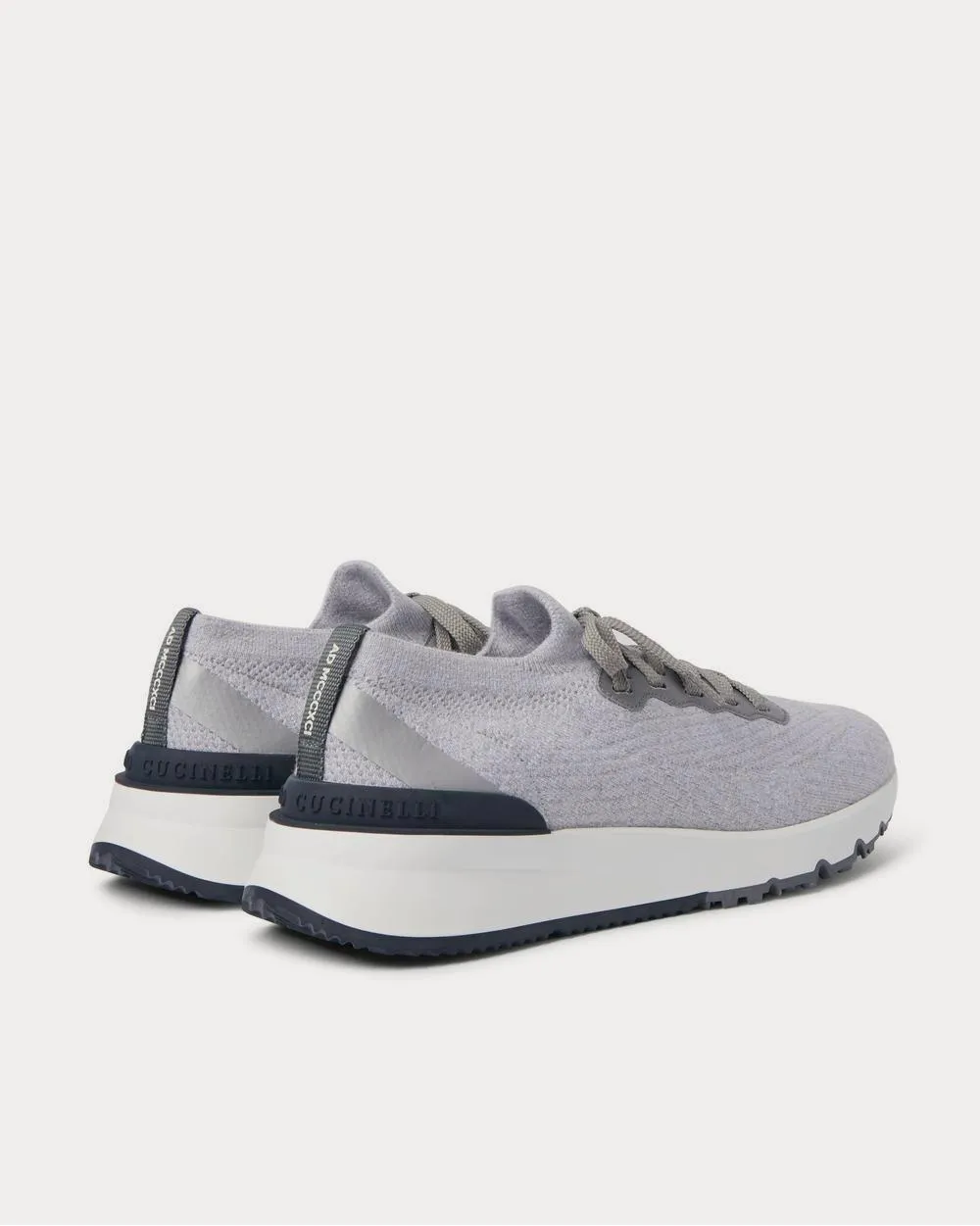 Leather-Trimmed Stretch-Knit  Gray low top sneakers