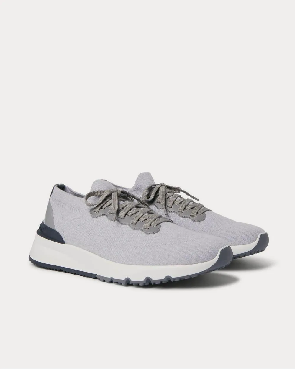 Leather-Trimmed Stretch-Knit  Gray low top sneakers