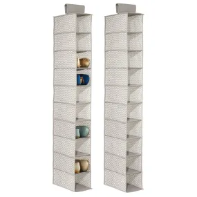 mDesign Soft Fabric Closet Organizer - Holds Shoes, Handbags, Clutches, Accessories - 10 Shelf Over Rod Hanging Storage Unit - Chevron Zig-Zag Print, 2 Pack - Taupe/Natural