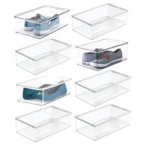 mDesign Stackable Plastic Closet Shelf Shoe Storage Organizer Box with Lid for Mens, Womens, Kids Sandals, Flats, Sneakers, 8 Pack - Clear