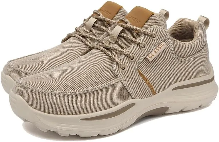 Men Canvas Wide Width Walking Sneakers,Casual Non Slip Lightweight Arch Support Fashion Sneakers Boat Shoes Orthopedic Shoes