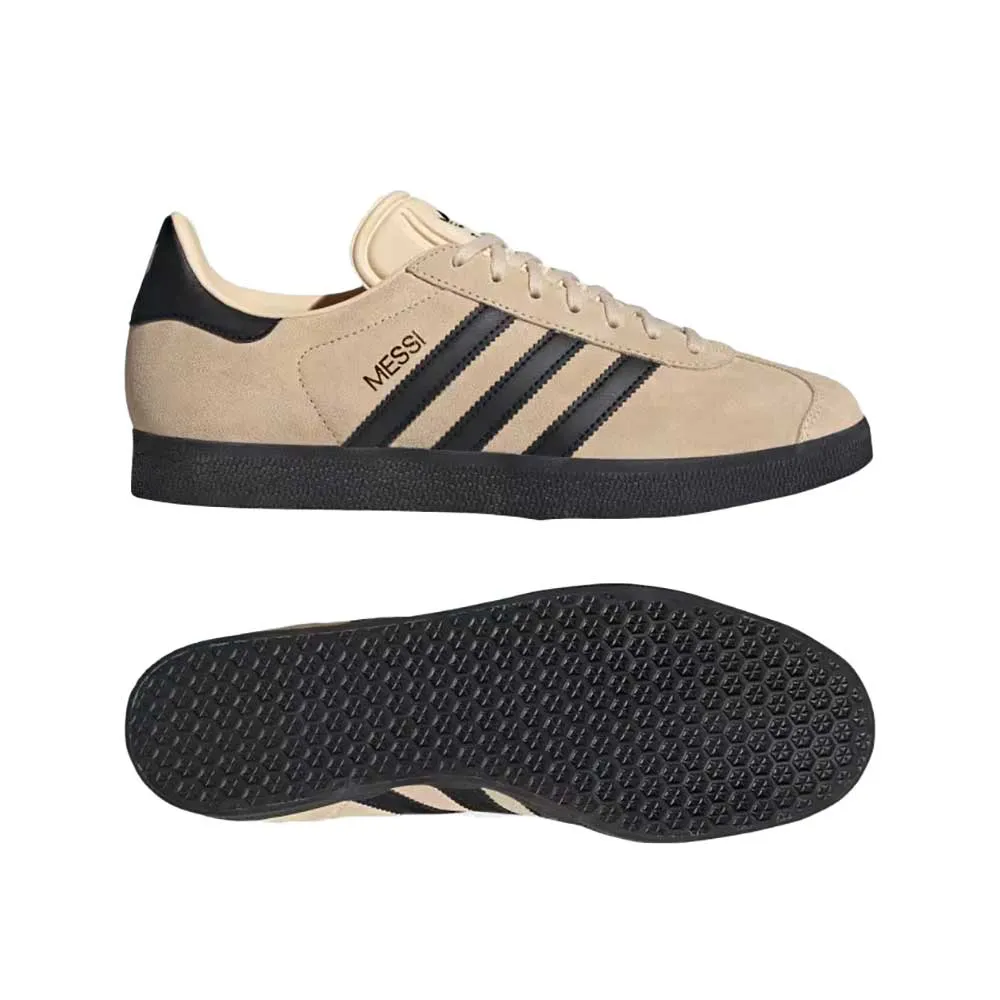 Men's Gazelle Messi Indoor Soccer Shoe - Crystal Sand/Core Black/Gold Metallic - Regular (D)