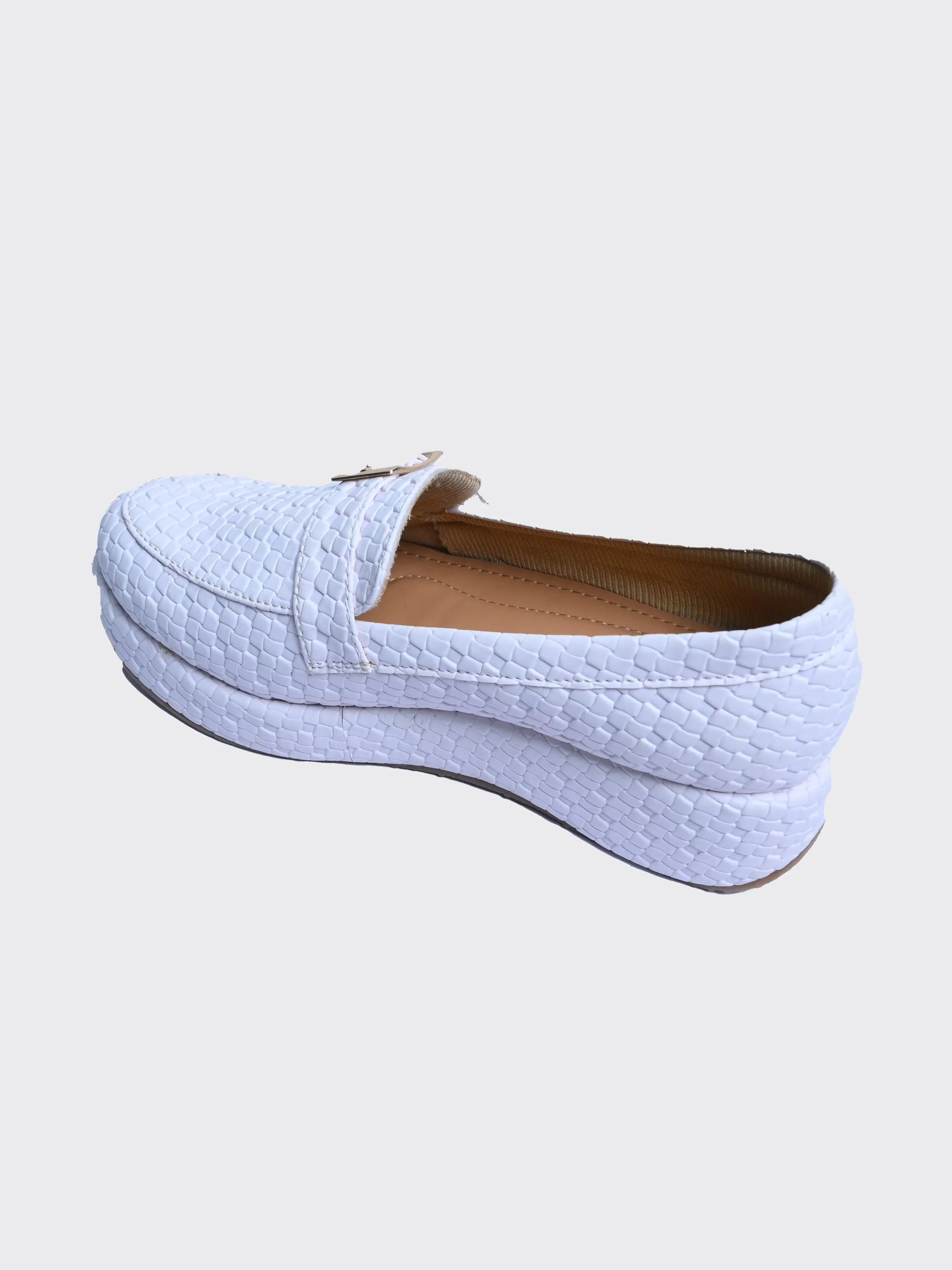 Retrro Textured Vegan Leather Slip-On White Loafers