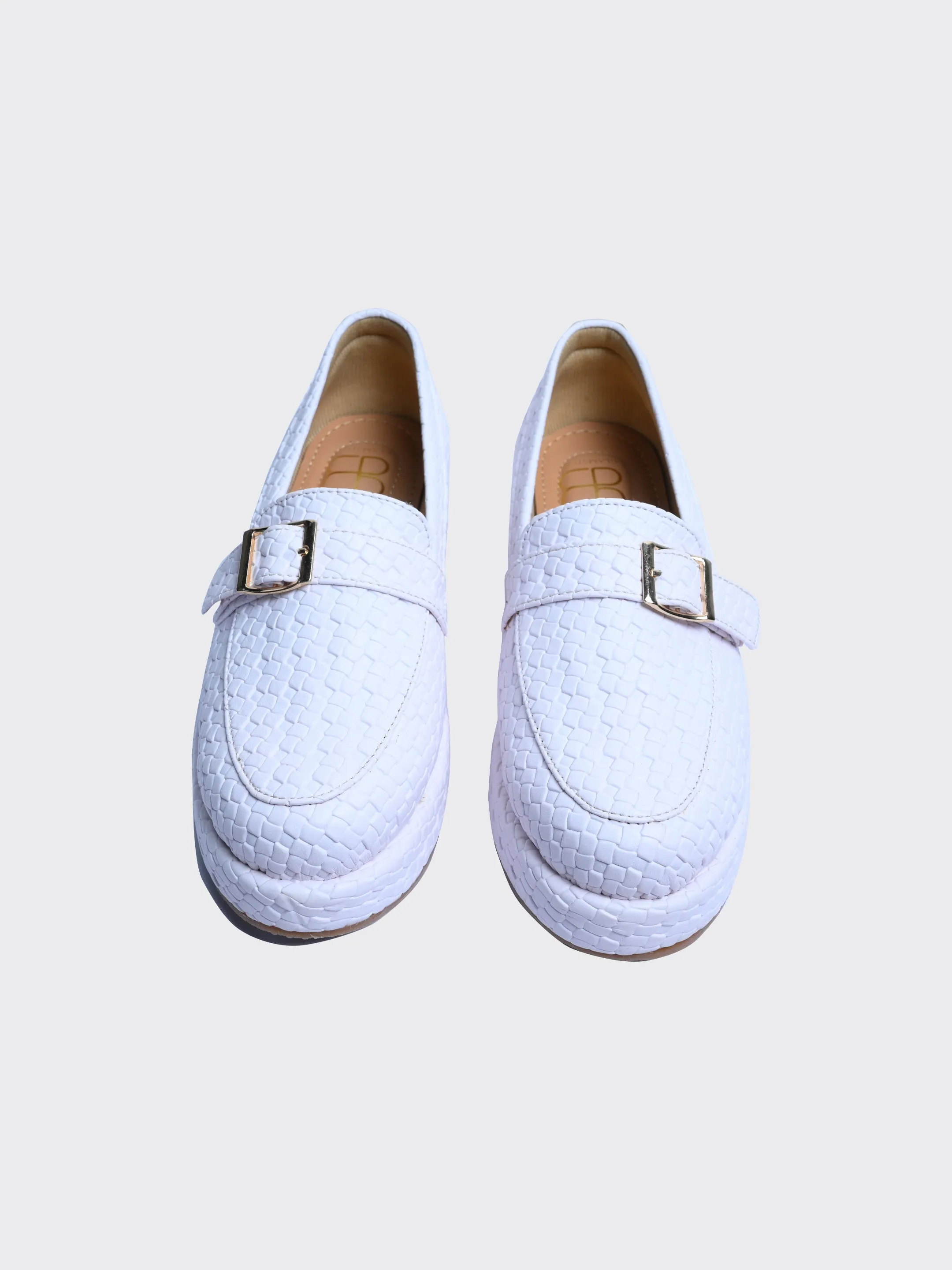 Retrro Textured Vegan Leather Slip-On White Loafers