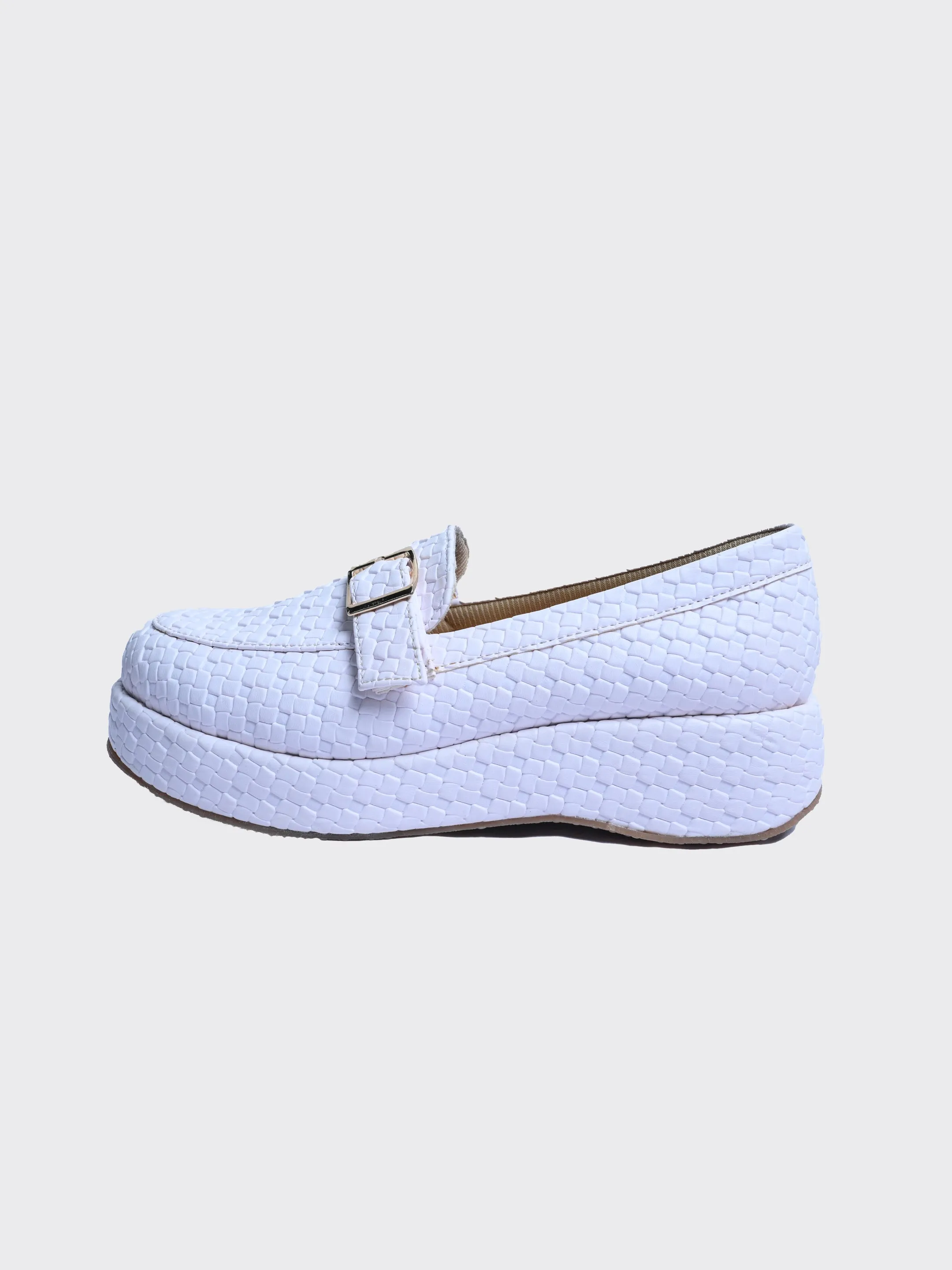 Retrro Textured Vegan Leather Slip-On White Loafers