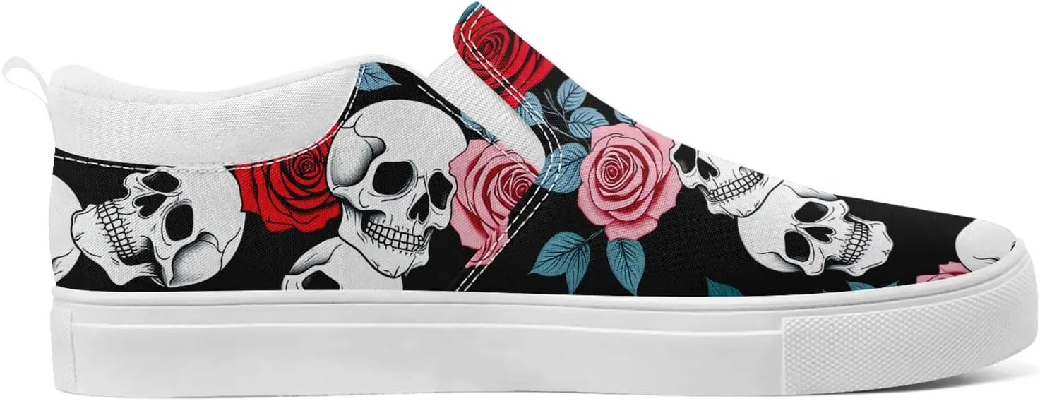 Skull Canvas Slip on Shoes Fashion Sneakers Loafers Casual Walking Shoes for Men Women