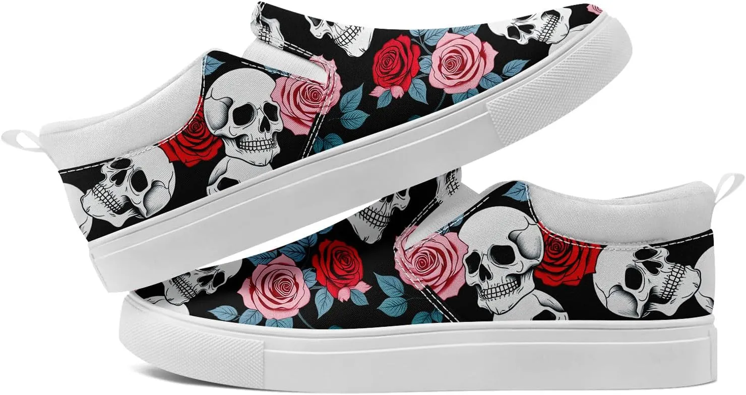 Skull Canvas Slip on Shoes Fashion Sneakers Loafers Casual Walking Shoes for Men Women