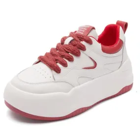 Stylish Women's White Leather Chunky Trainers with 6cm Heel