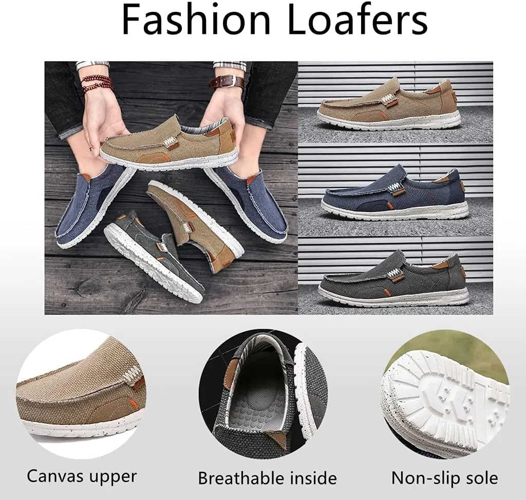 Veslexth Men's Casual Canvas Loafers Slip on Sneakers Deck Comfort Outdoor Fashion for Indoor Travel Walking Shoes