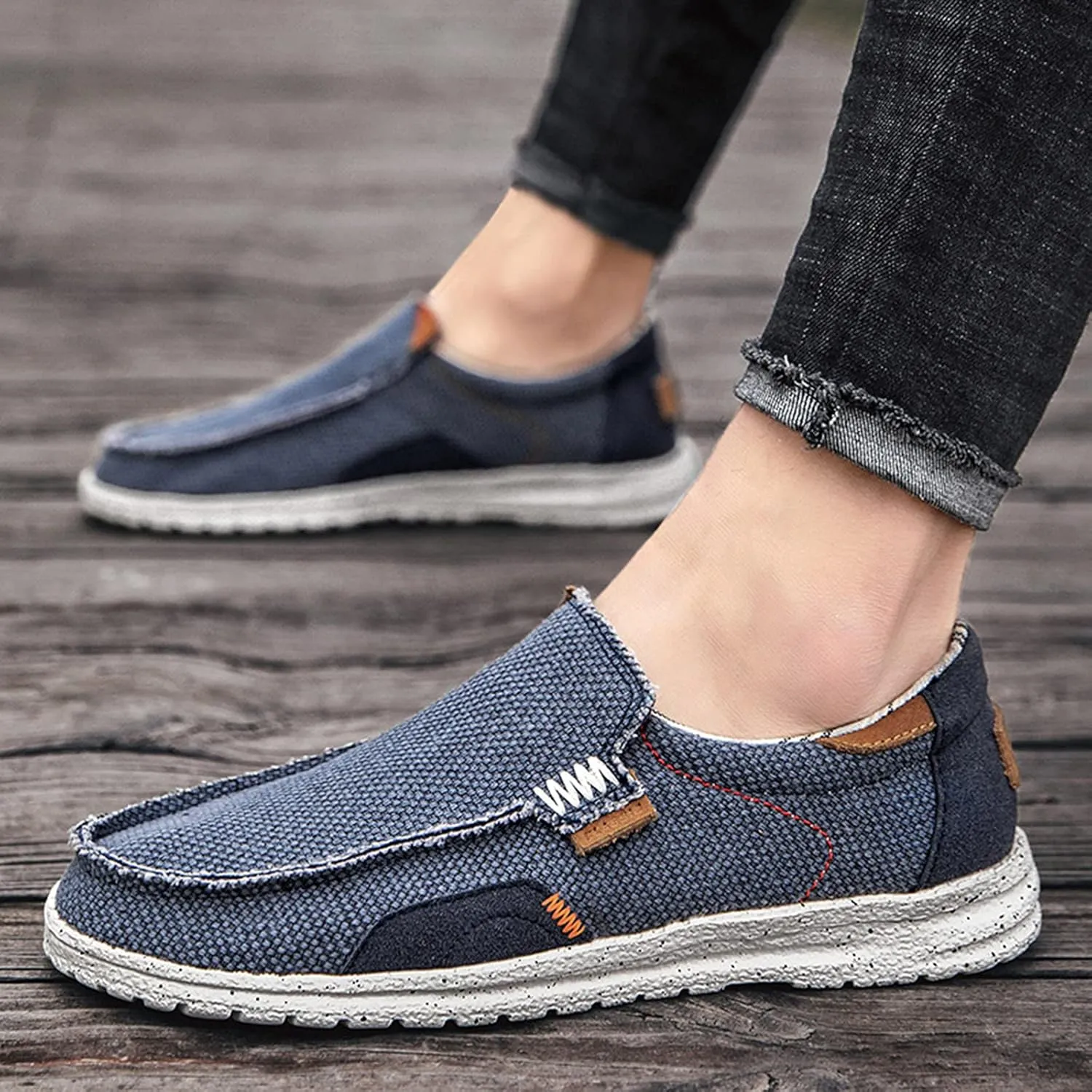 Veslexth Men's Casual Canvas Loafers Slip on Sneakers Deck Comfort Outdoor Fashion for Indoor Travel Walking Shoes