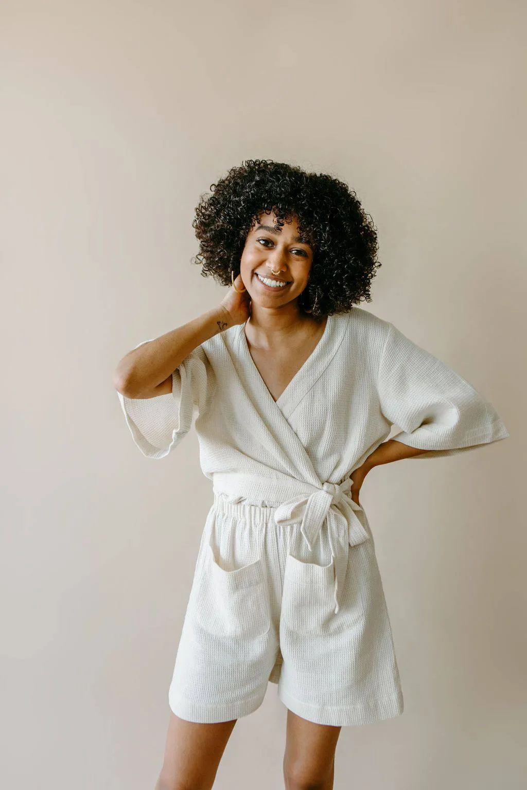 Waffle Romper (Sand)