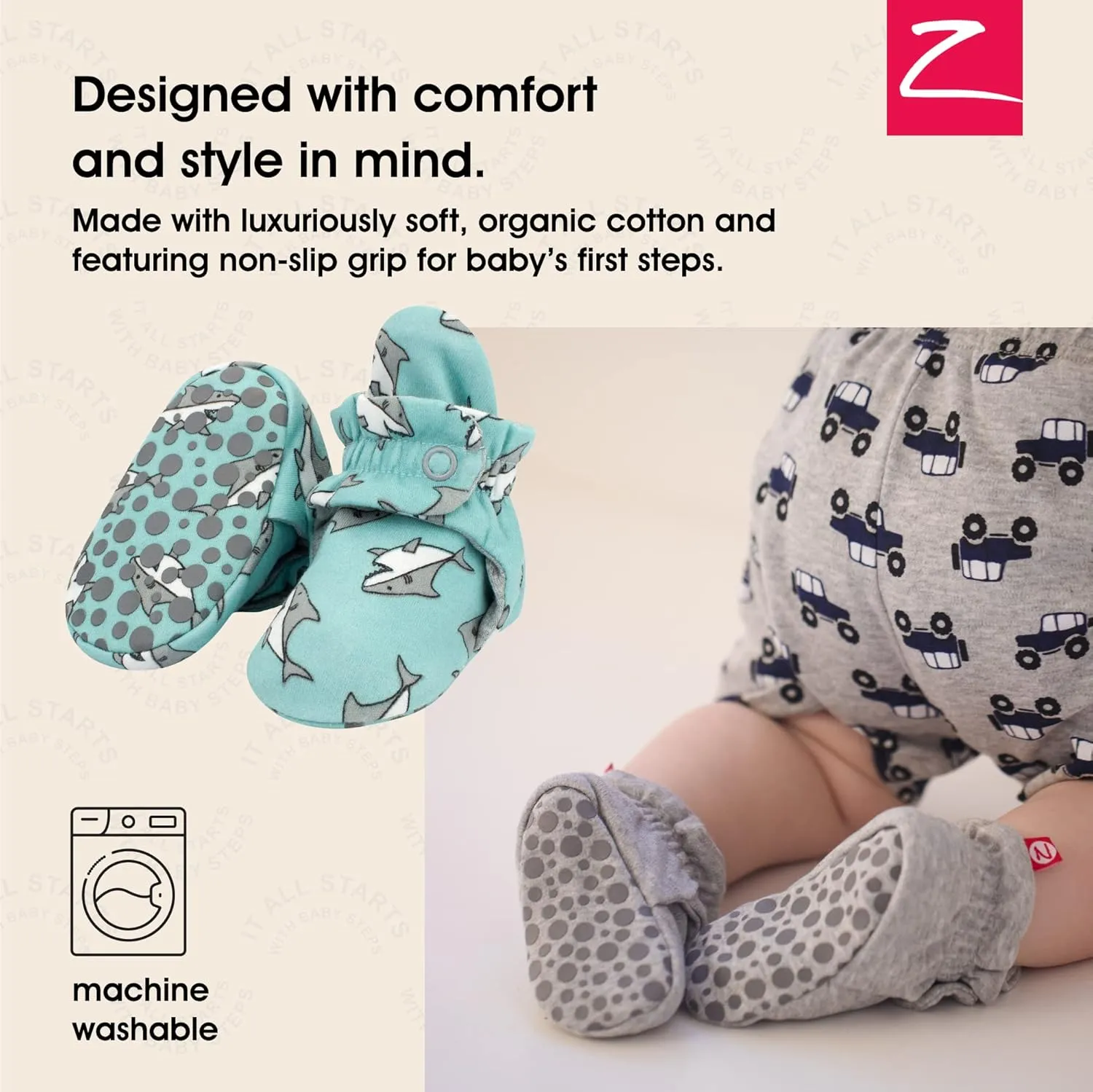 Zutano Unisex Organic Cotton Baby Booties With Gripper Soles