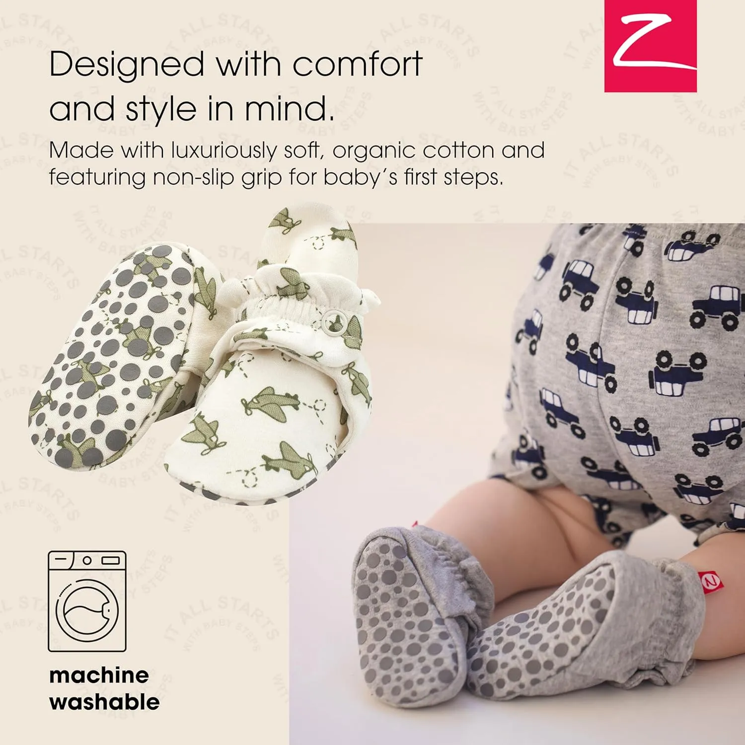 Zutano Unisex Organic Cotton Baby Booties With Gripper Soles